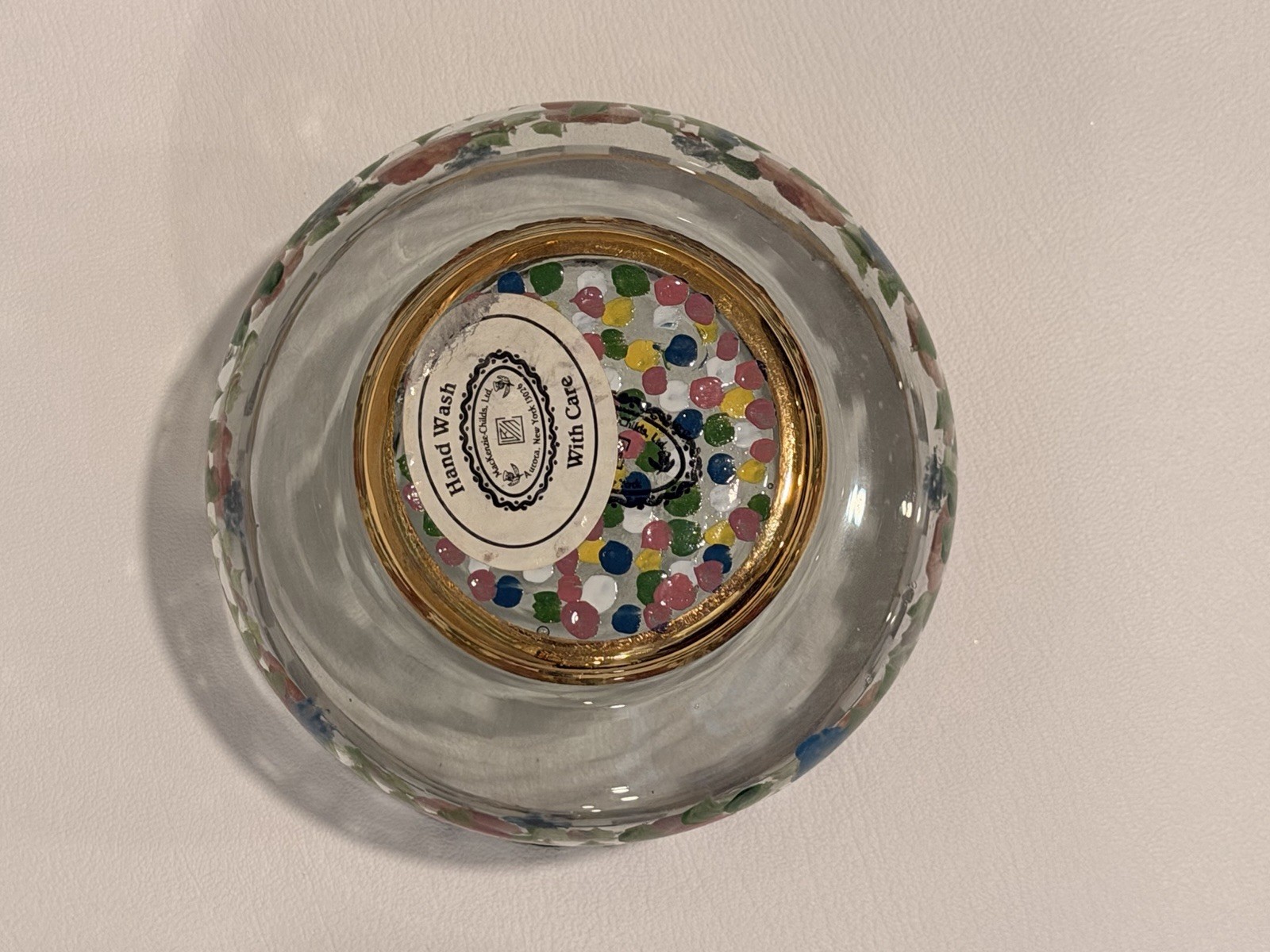 MacKenzie-Childs 1983 Courtly Check Circus Rose Hand Painted Floral Glass Bowl