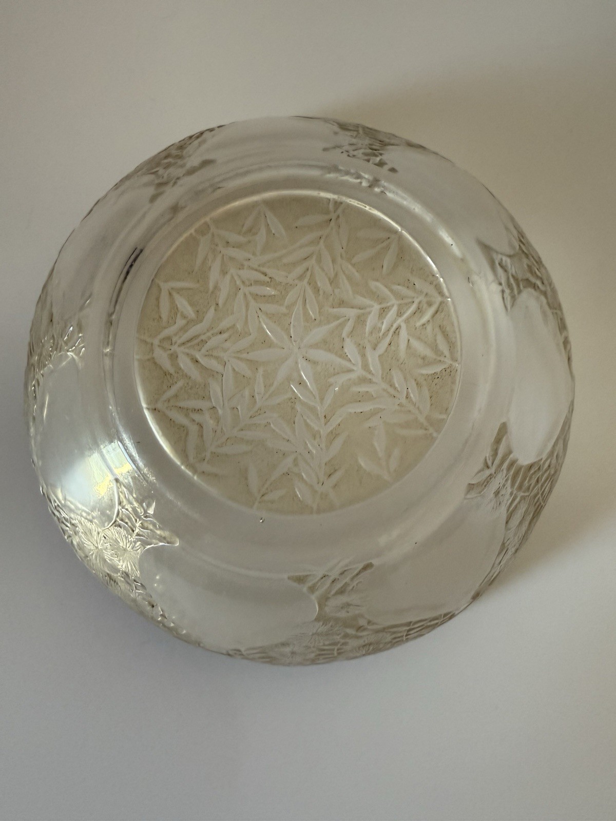 René R Lalique France Vases Bowl 5in Art Deco Nouveau Sepia Stain Glass 1927