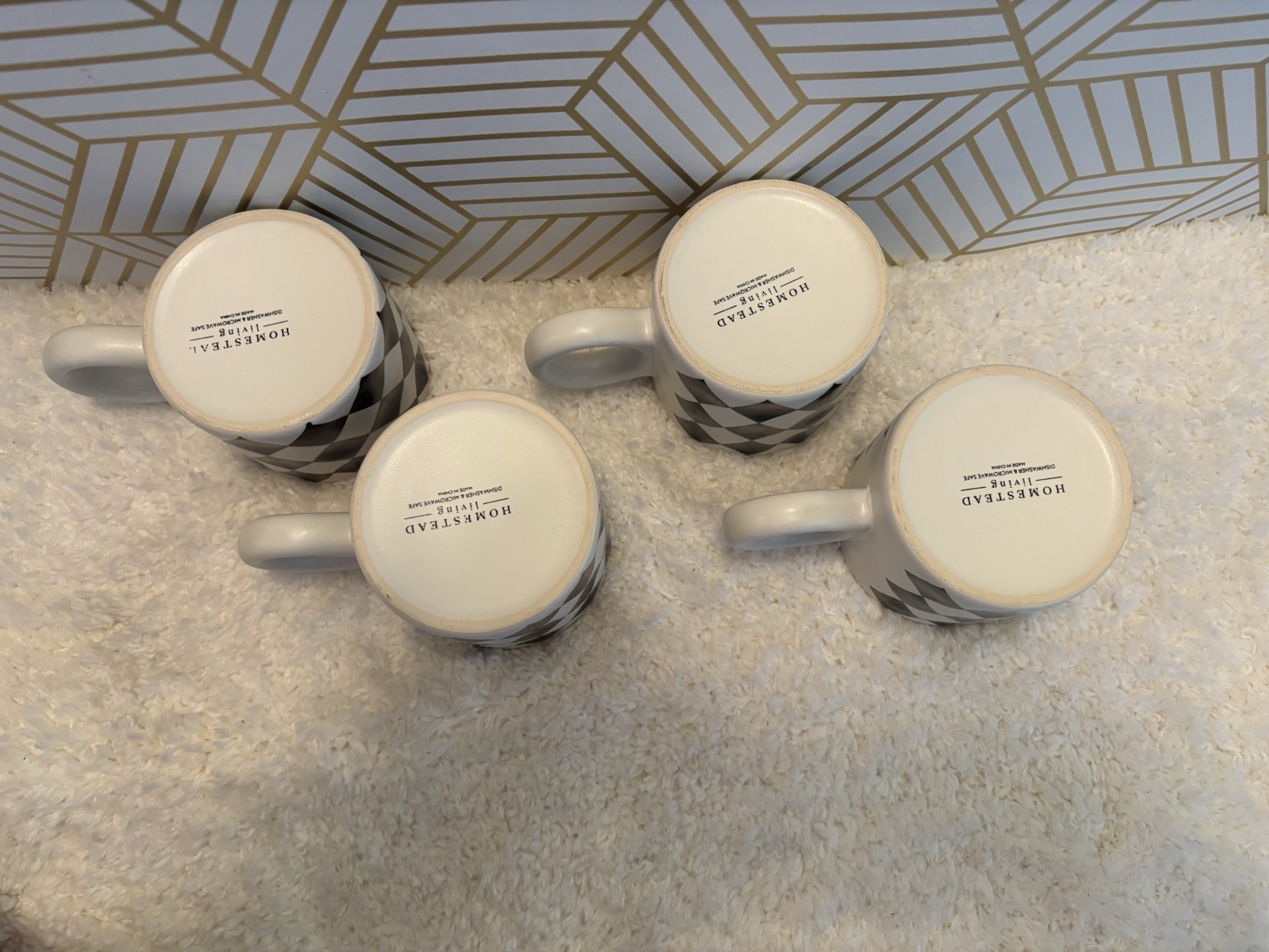 Checkered Board Pattern Coffee Mugs Set Of 4 (Has A McKenzie Childs Look)