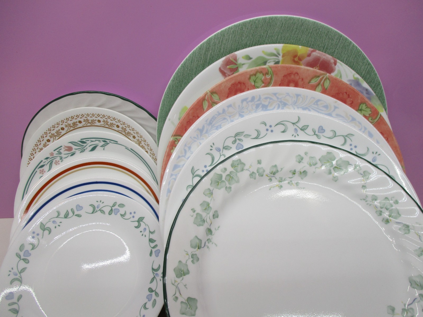 12pcs Mismatched Vintage Corelle Dinnerware (6) Dinner Plates (6) Bread Plates