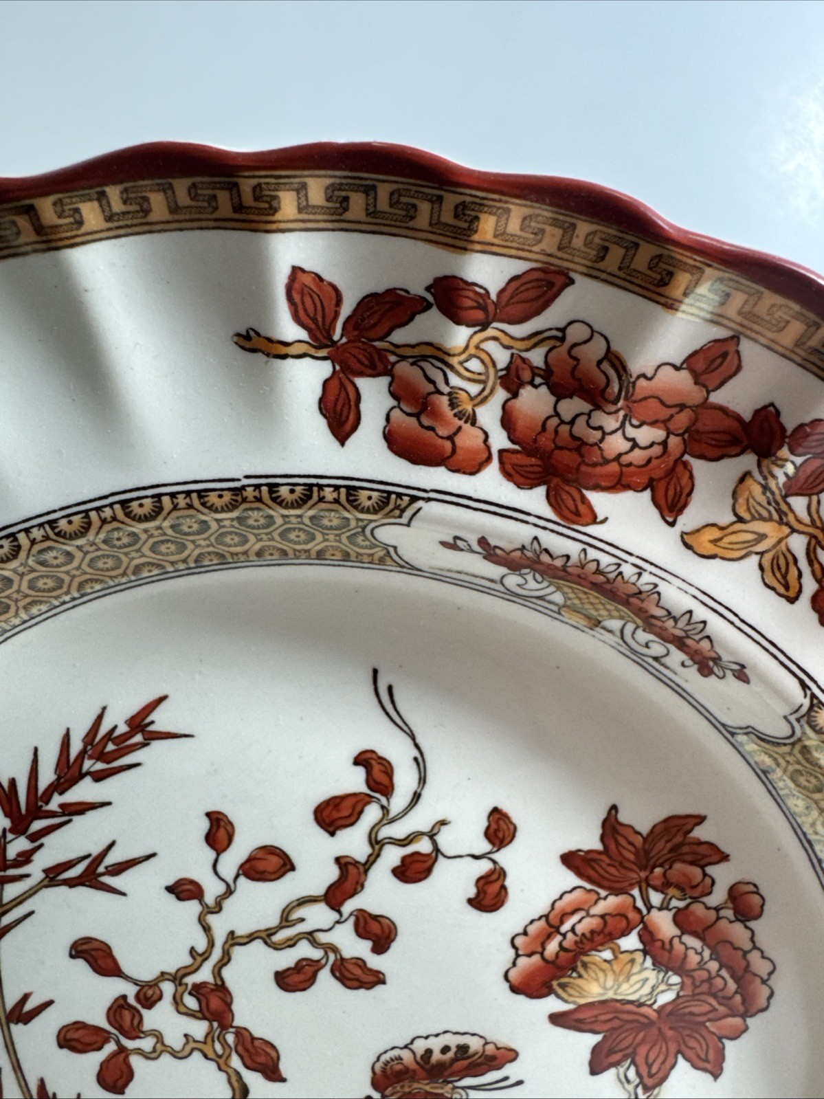 Copeland Spode Indian Tree 10 3/8″ Dinner Plate Orange Rust Scallop Trim England