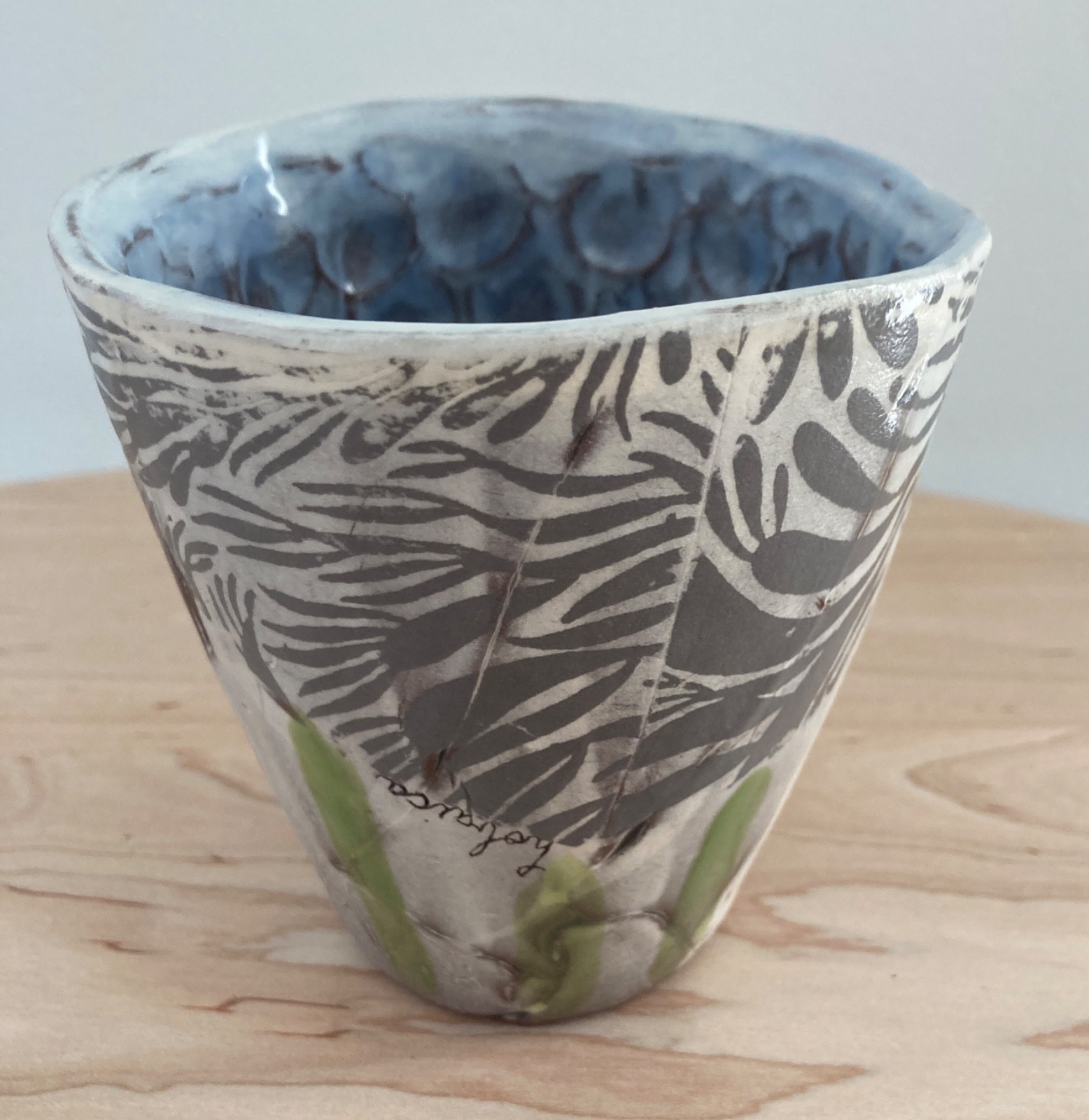 Mug Lynne Hobaica Stoneware Pottery CUP Deer and patterns