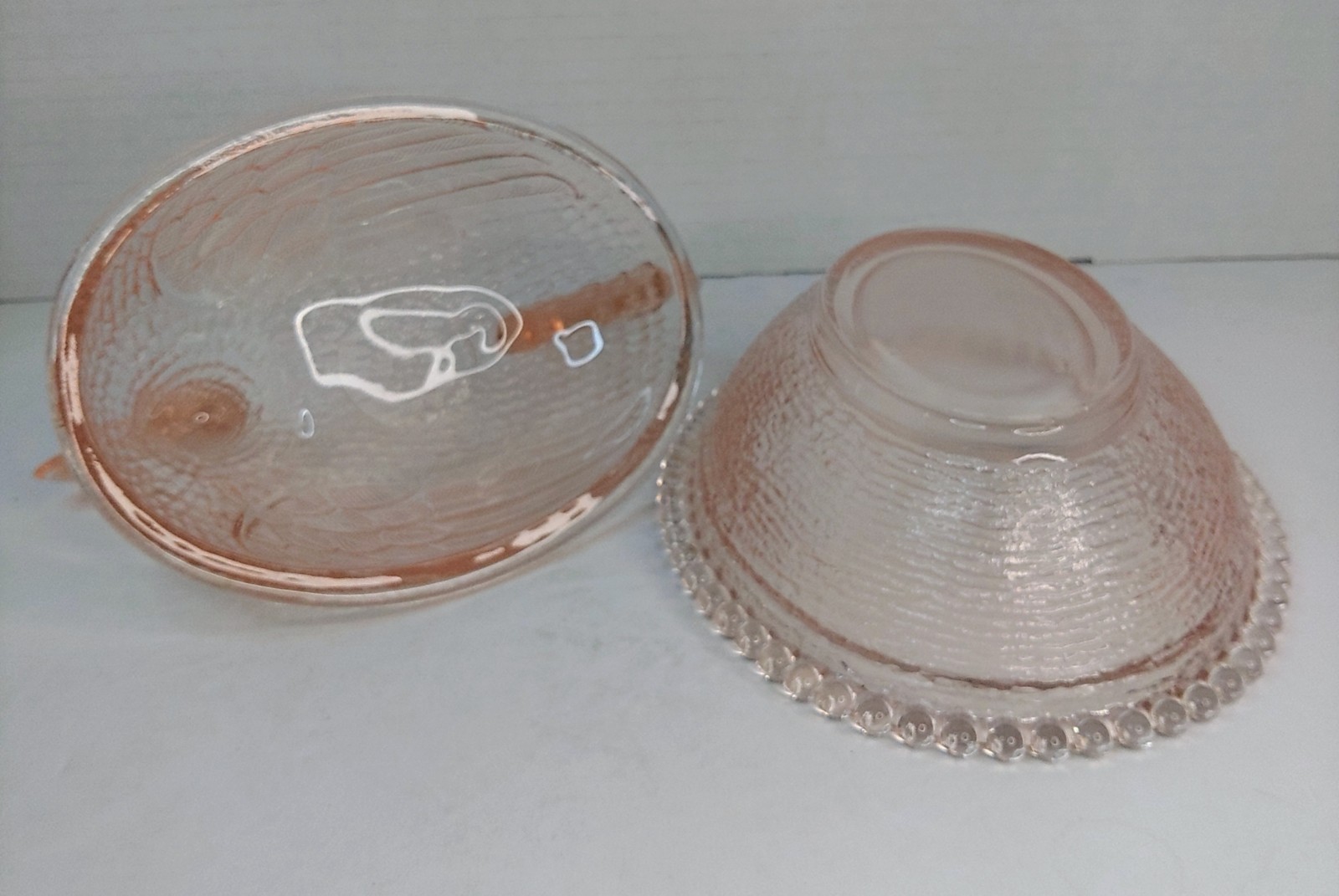 Vintage Indiana Glass Hen On Nest Rare Light Pink Peach MCM HON 7″