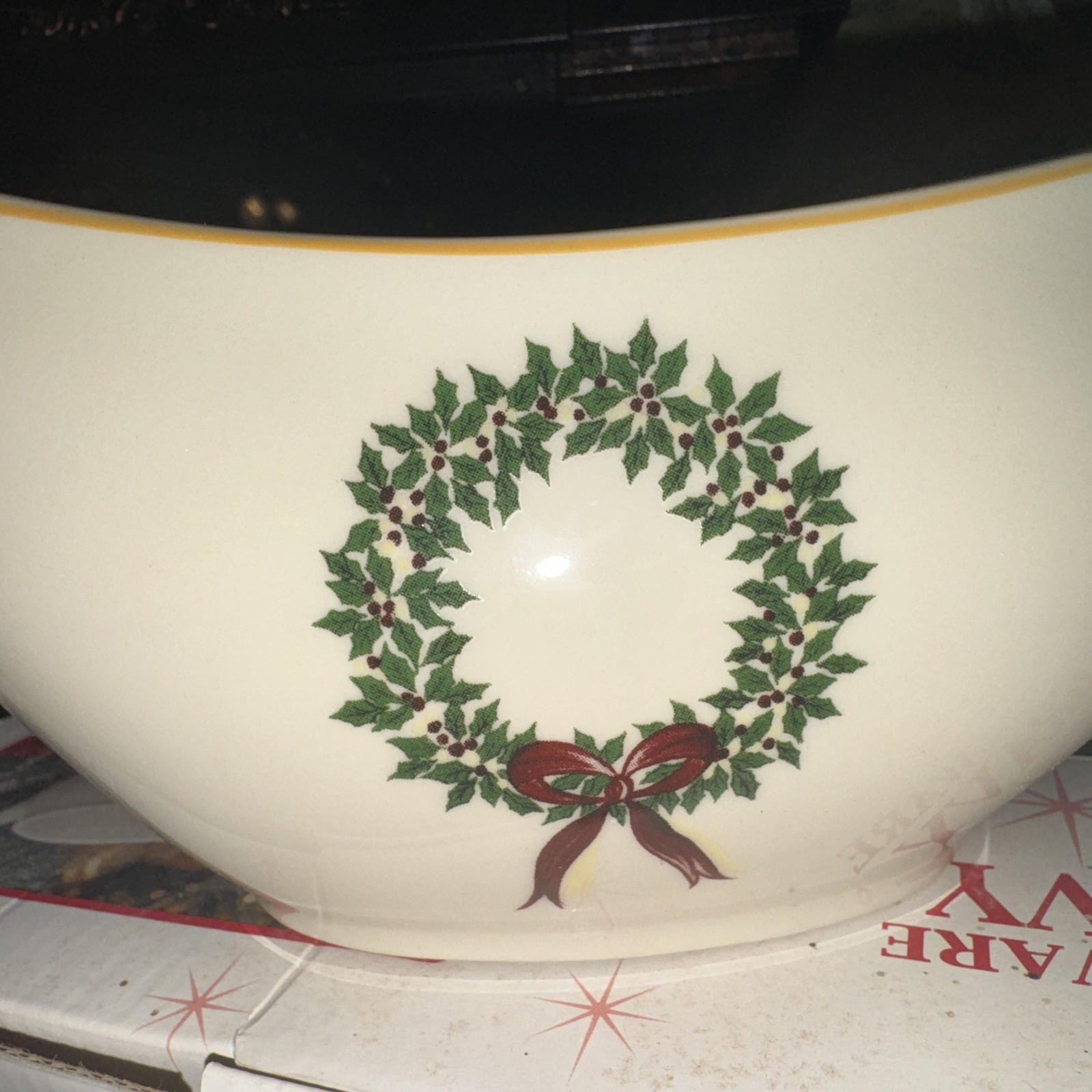 MerryBrite Stoneware Gravy Boat Holiday Home Collection with Wreath And Box