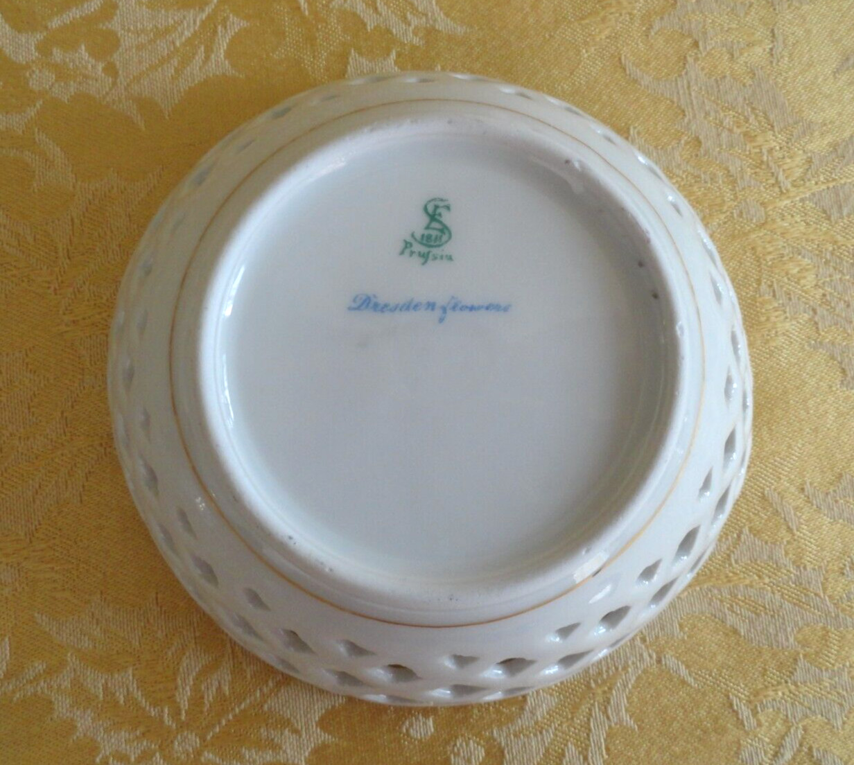Erdmann Schlegelmilch ES Prussia Porcelain Dresden Flowers Reticulated Dish