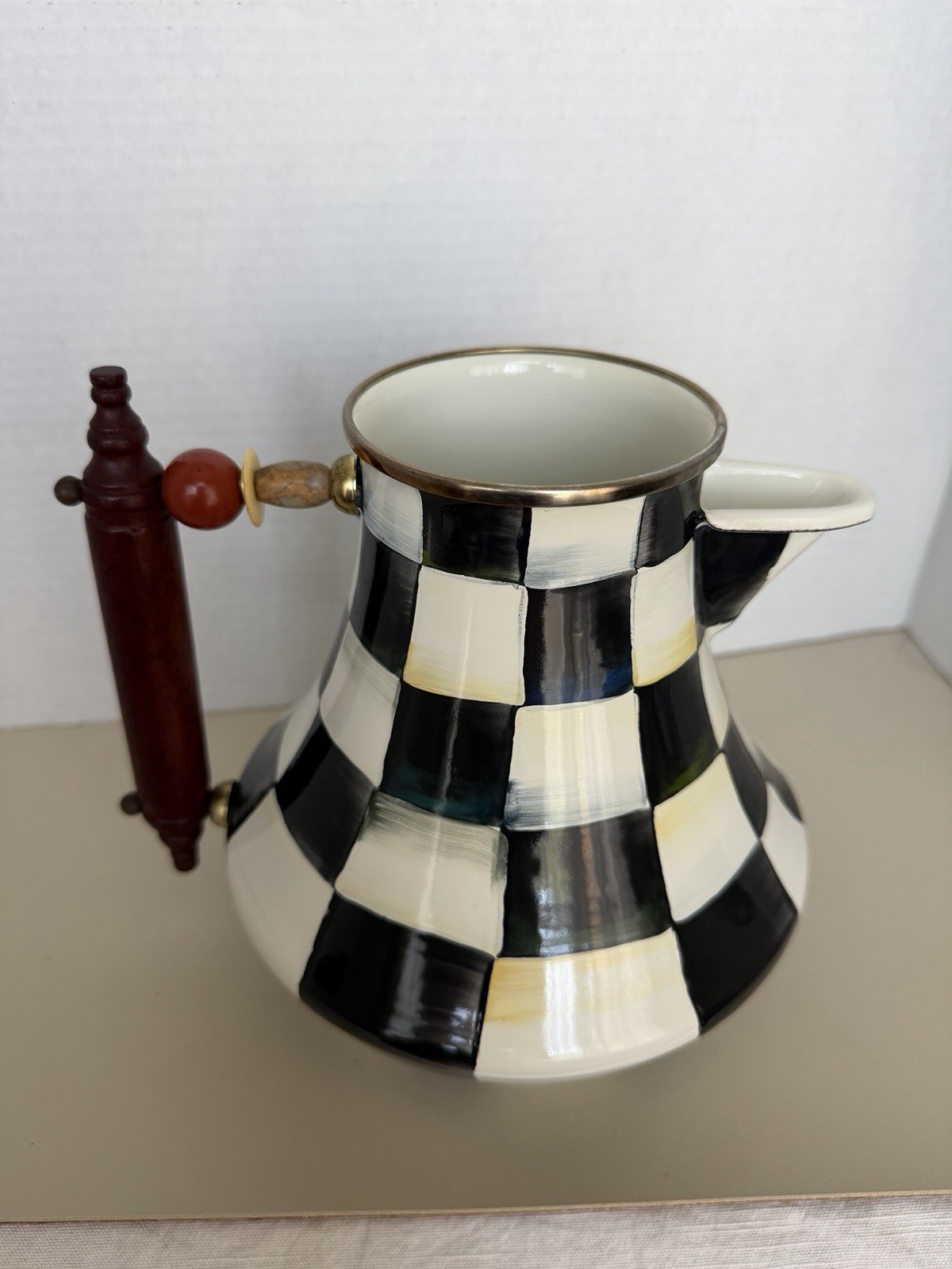 MacKenzie-Childs Courtly Check Coffee Pot or Pitcher Enameled -Missing Lid EUC