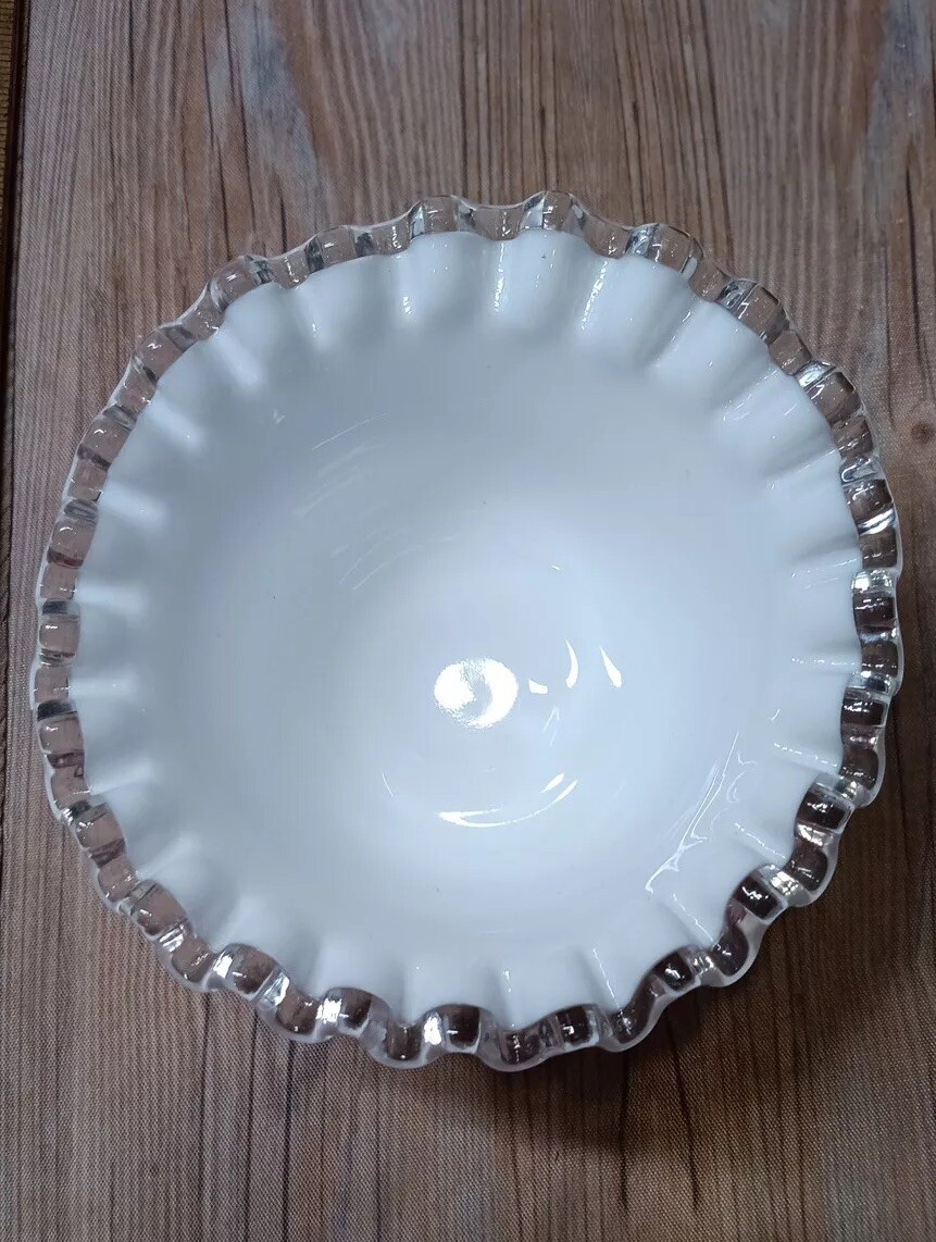 Vintage Fenton Silver Crest Milk Glass Mayonnaise Bowl With Saucer