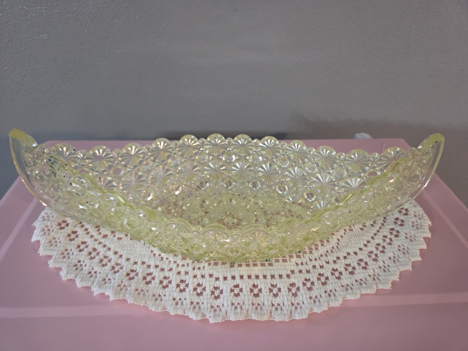 1880 Rare Antique Bryce Bros. Daisy Button Vaseline Glass Yellow Genesta Boat