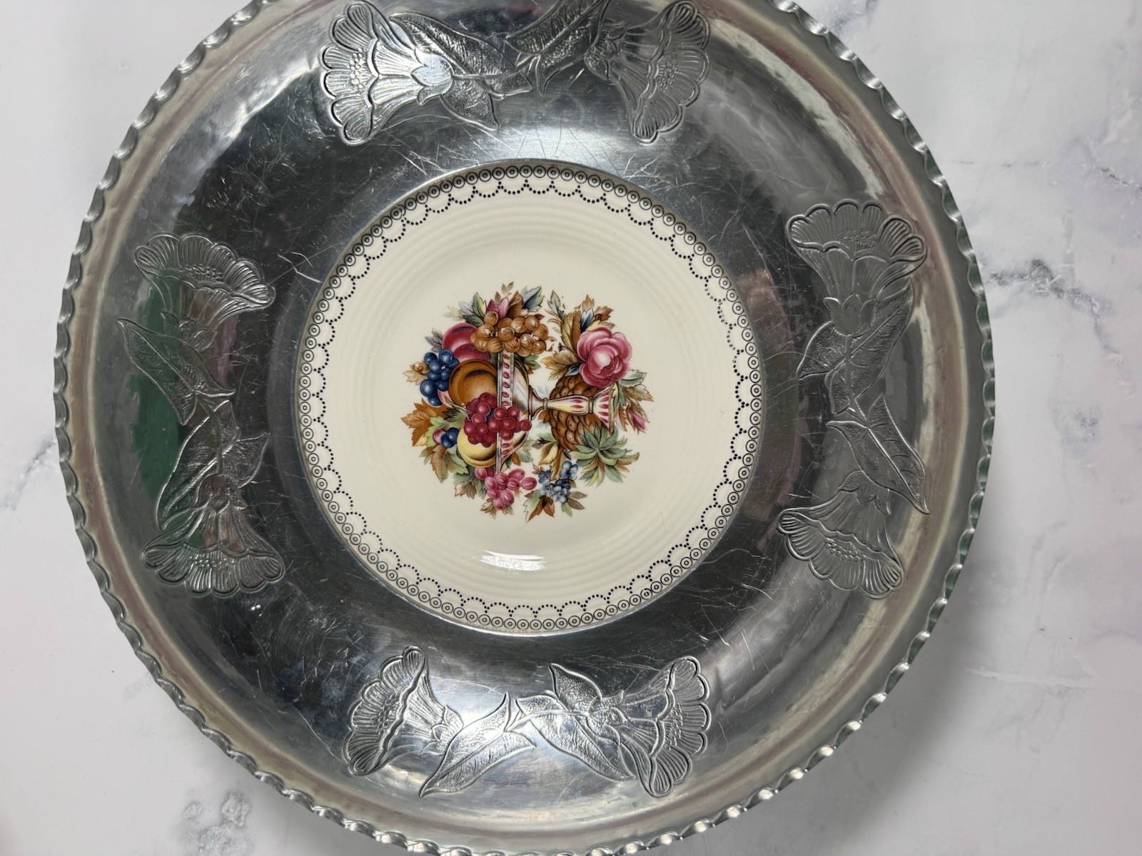 Vintage Triumph Limoges Wrought Farberware Imperial 22k White Gold Serving Bowl