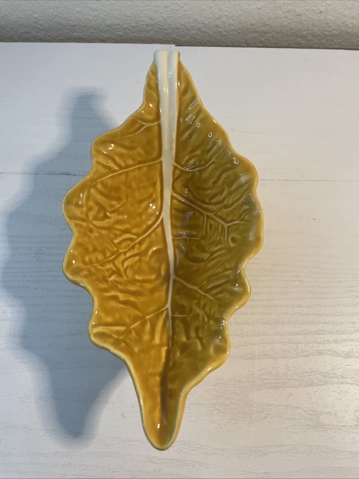 Bordallo Pinheiro Dark Yellow Cabbage Leaf Dressing/Gravy serving boat- Portugal