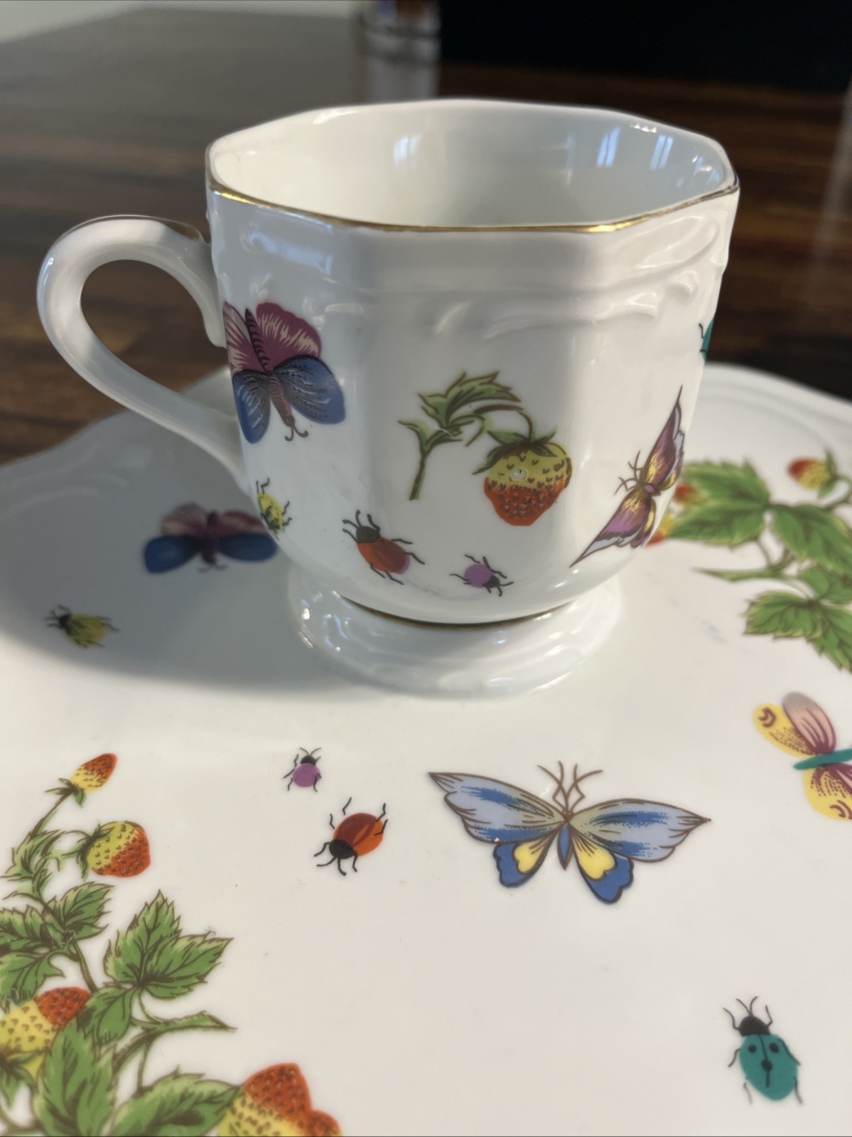 Vintage Ardalt Japan Lenwile Snack Set Strawberry Butterfly Cup Plate Lot x2