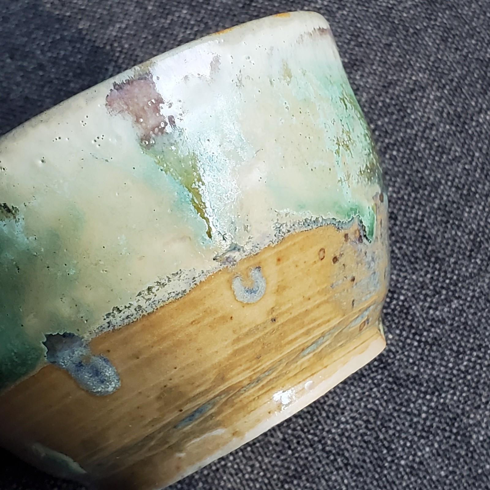 Studio Pottery Green Drip Glaze Small Contemporary Bowl