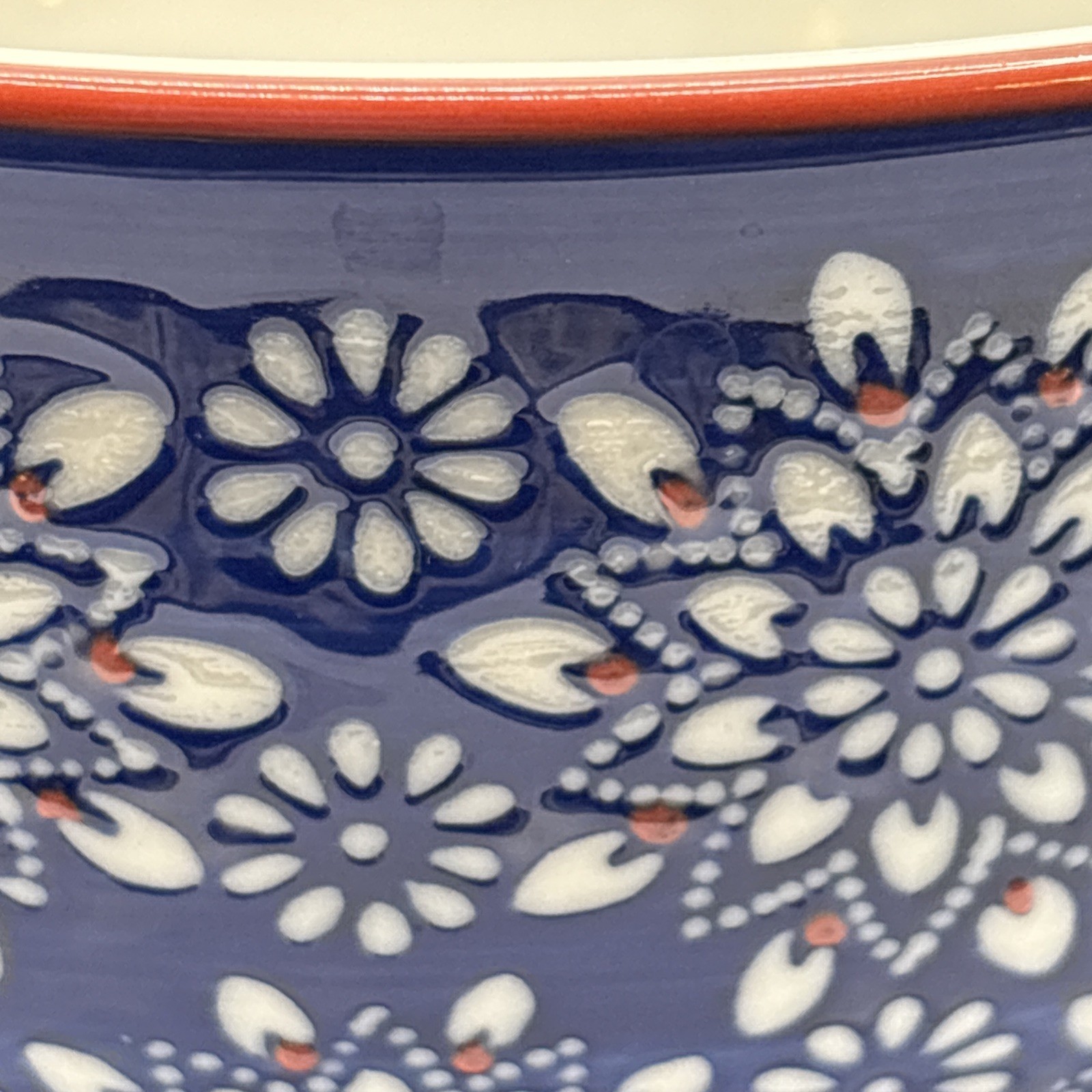 VTG Yokohama Studio Blue White Red Floral Hand Painted Ceramic Bowl 7″ x 3″