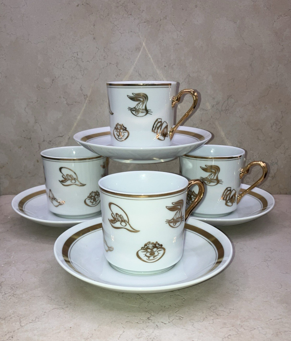 Vintage 1994 Looney Tunes 4 Demitasse Cups And 4 Saucers By After 6