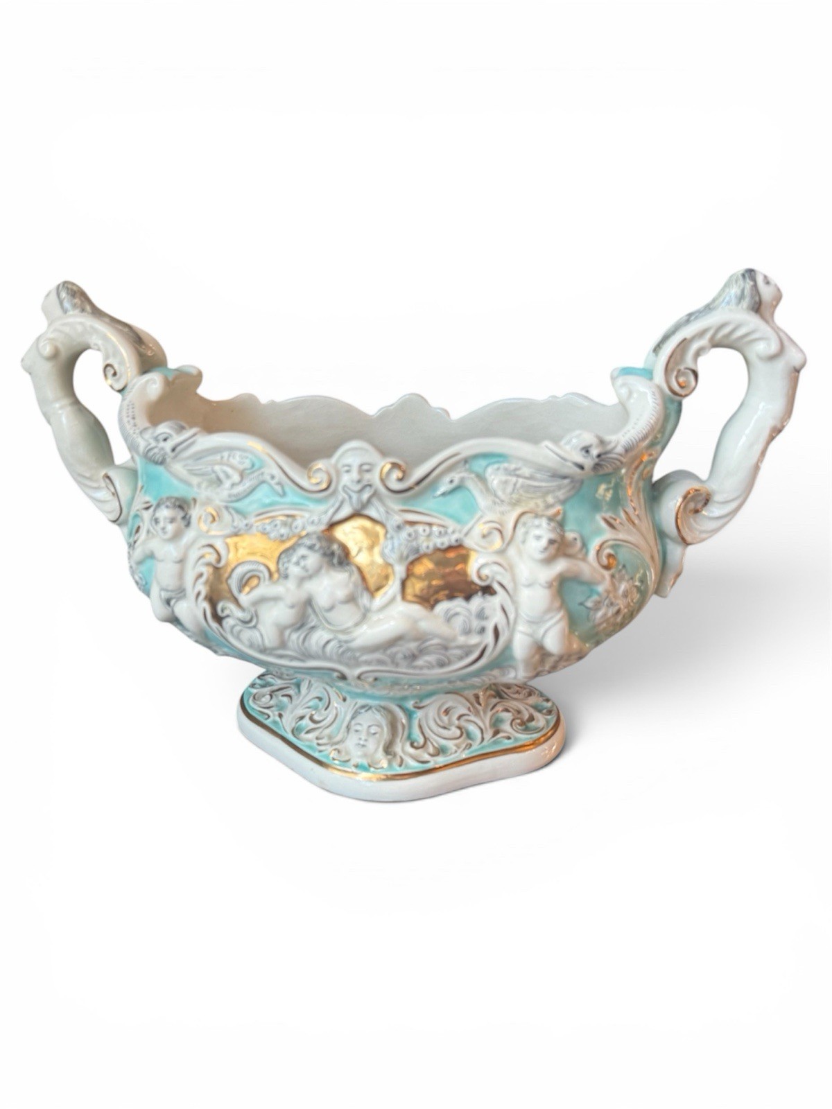 Very Rare Ardalt Capodimonte Mermaid Cherub Italian Porcelain Centerpiece Bowl