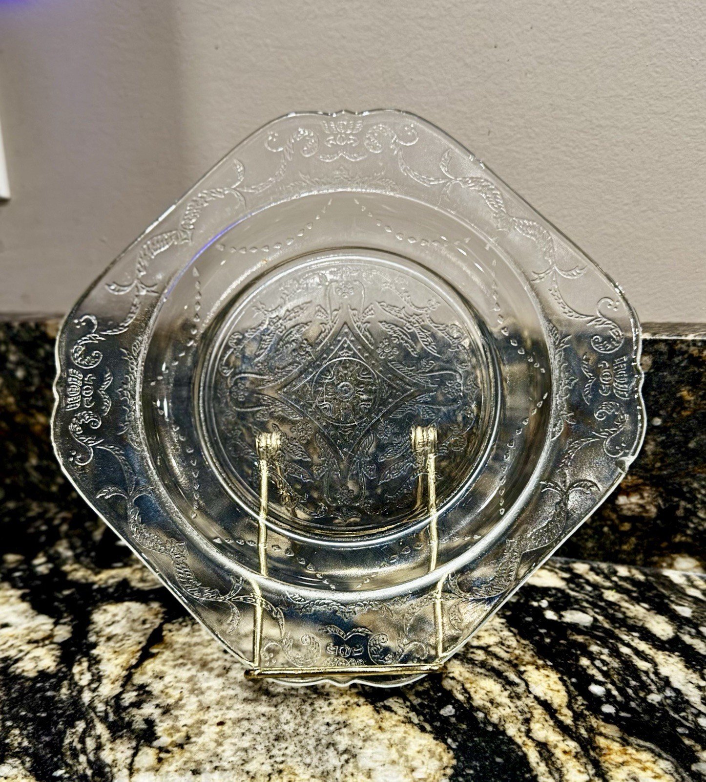 Depression Glass Clear Salad Plate With Floral Design Small Chip See Picture
