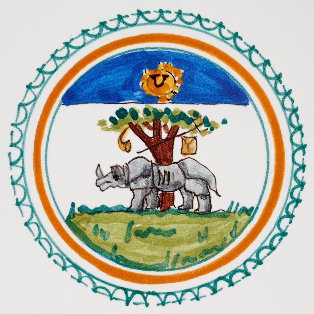 Palio di Siena Italian Contrade Selva Forest Rhino Green Orange Dinner Plate 11″