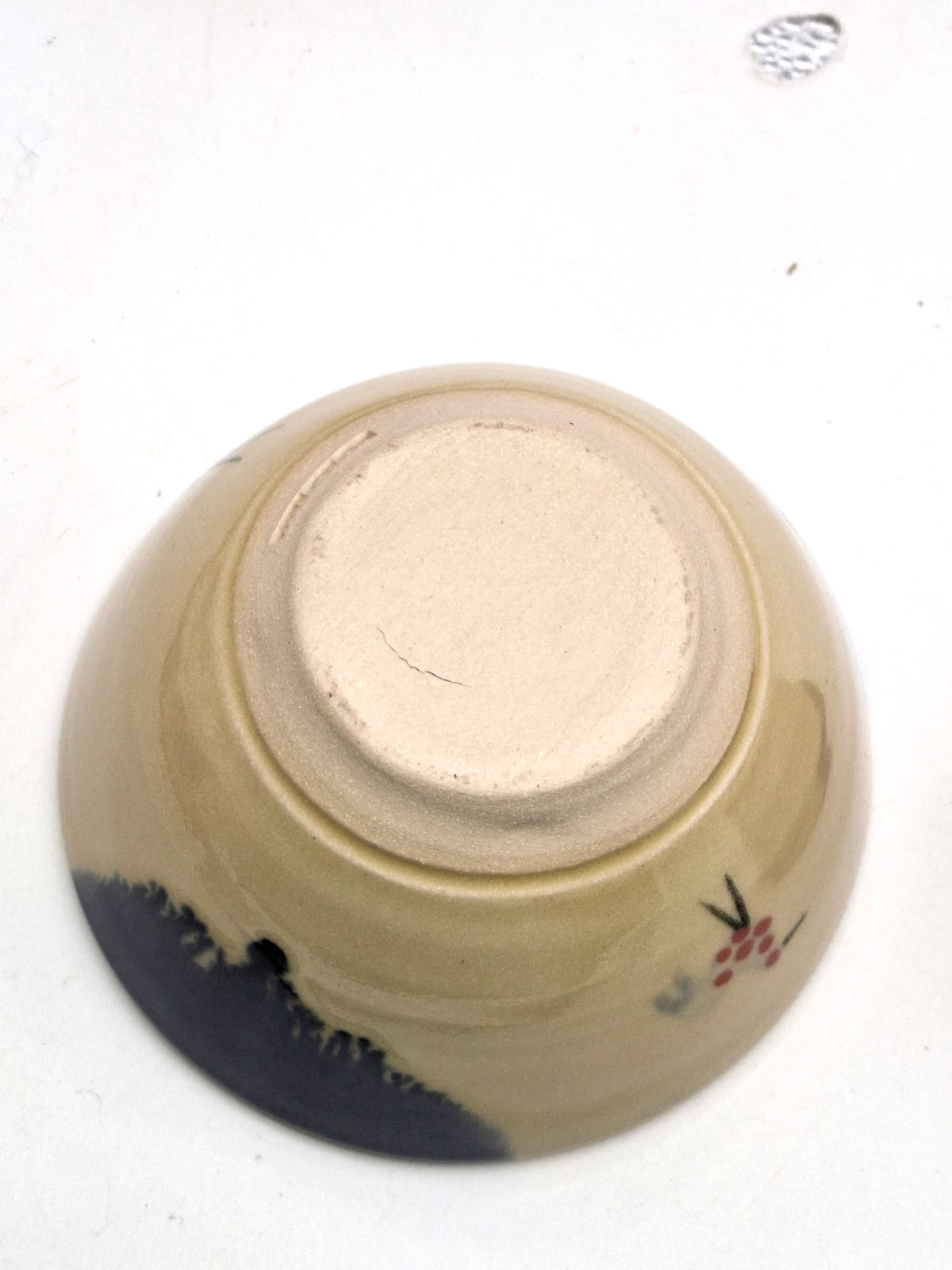 2 Mucros Bird Pottery Bowls Hand Thrown Ireland Spotted Tan Grey Blue Drip 4 5.5