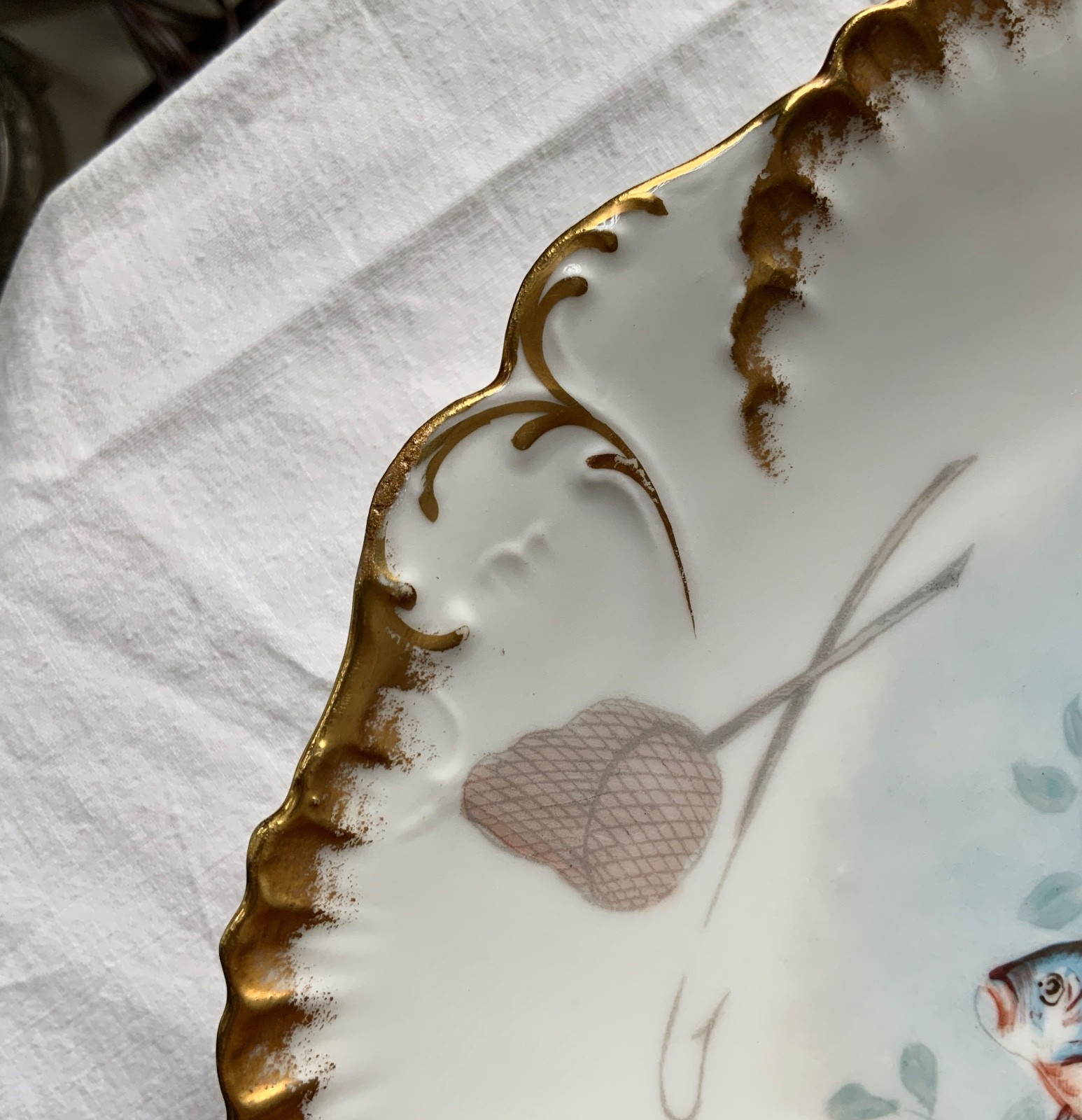 LAVIOLETTE ELITE LIMOGES FISH PLATTER & PLATE SET C.1896-1905 HIGGINS & SEITER