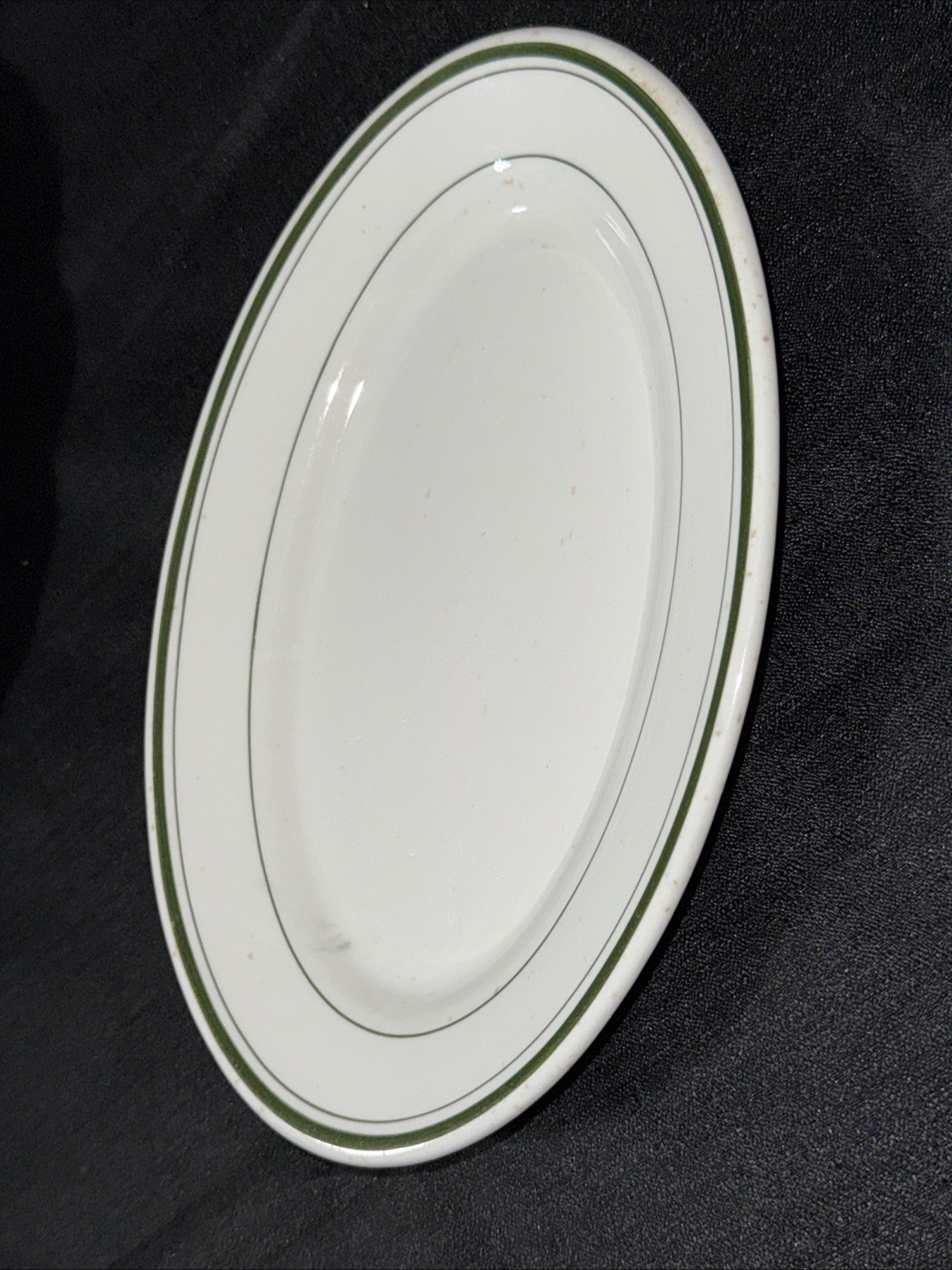 15.5” Sterling Vitrified China Restaurant Ware Green Oval Patter Plate Lot Of 3