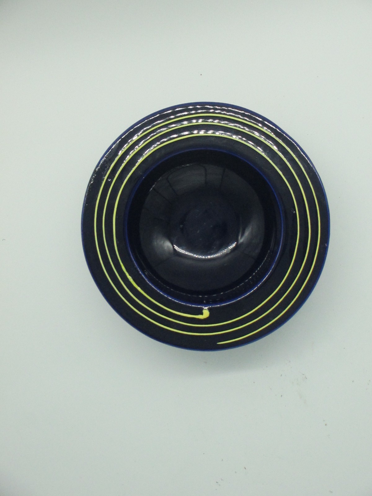Haeger Ceramic Cobalt Blue and Yellow Pedestal Compote Candy Dish-Gorgeous
