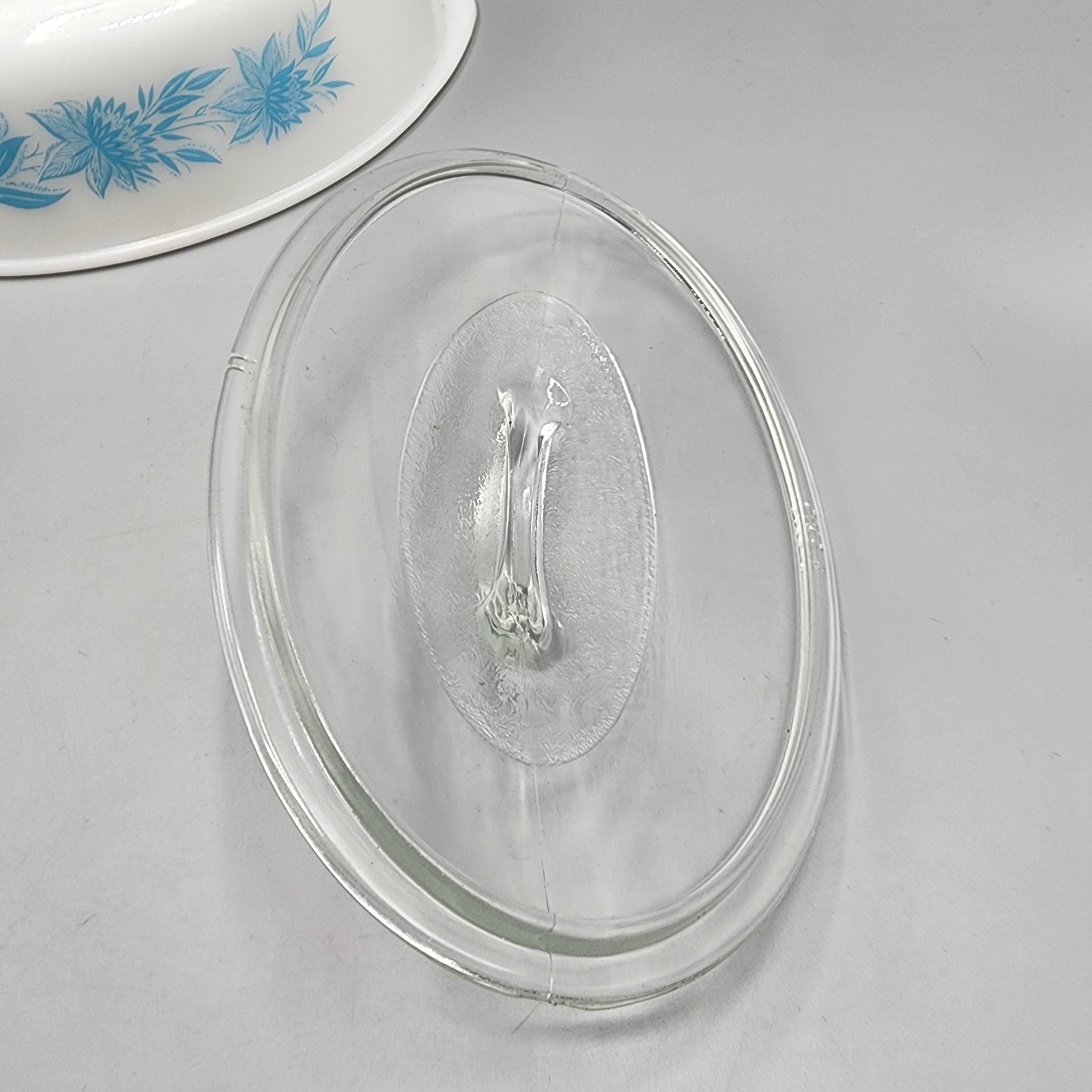 Vintage Made in USA Glasbake J-235 Divided Vegetable w/ Floral Pattern + LID