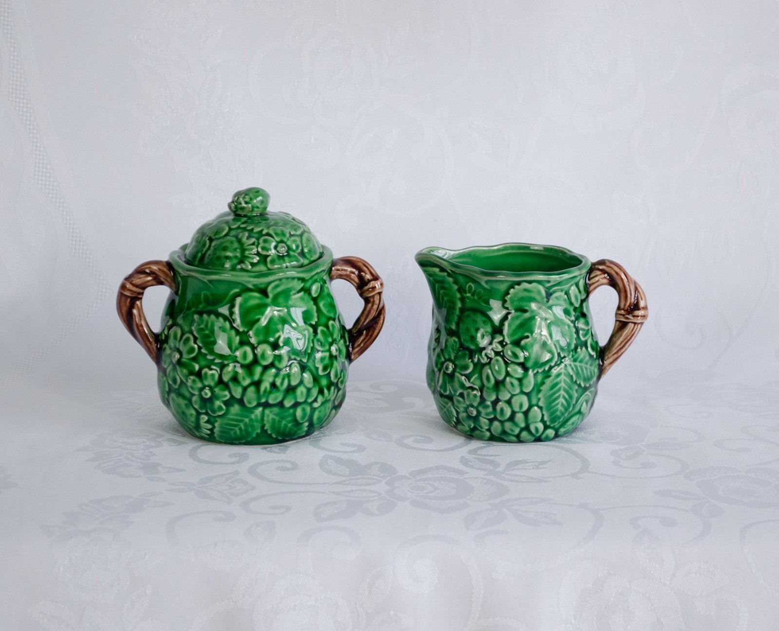 Haldon Group 1983 Majolica Ceramic Creamer and Covered Sugar Bowl