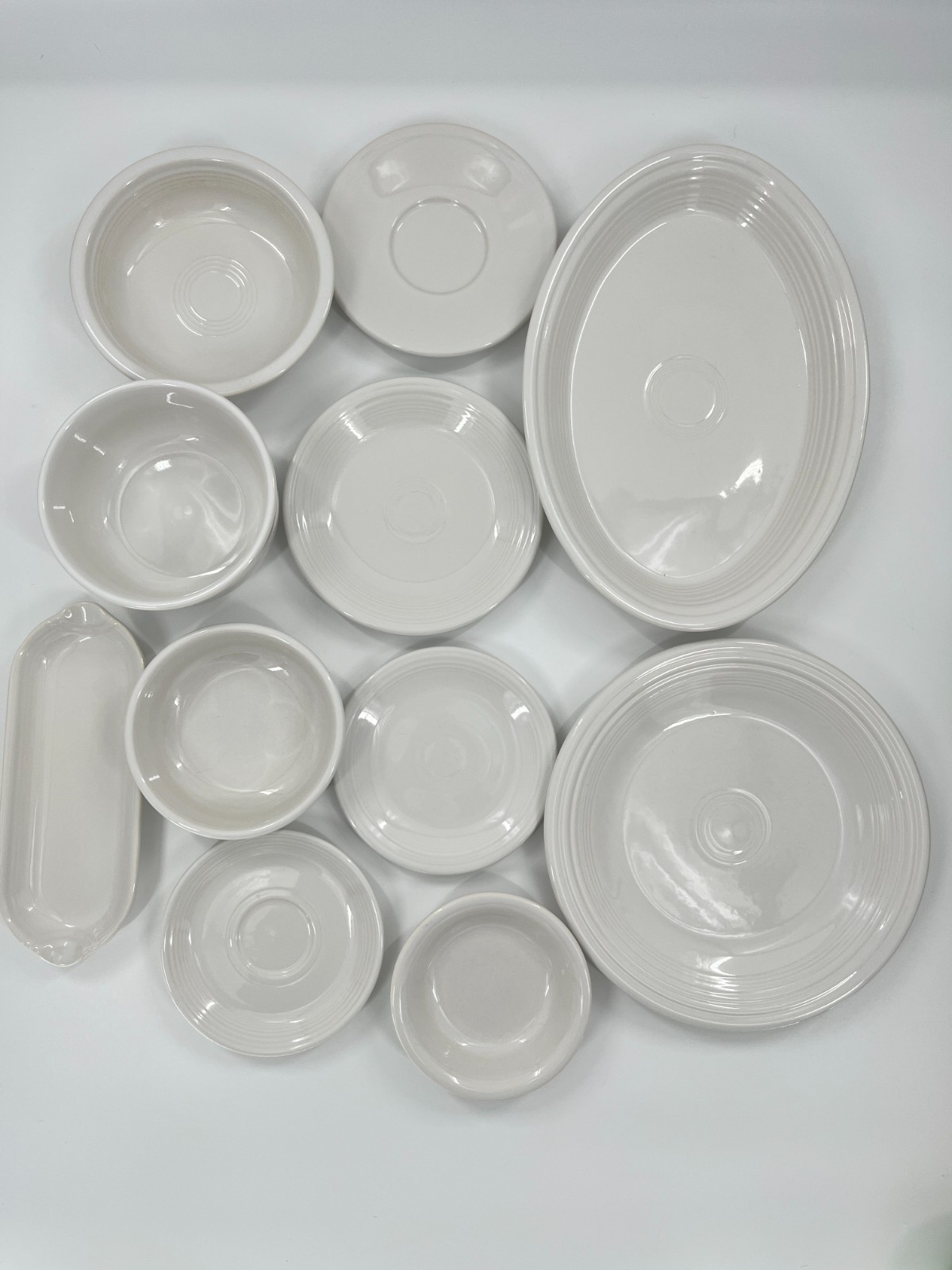 Fiesta Dinnerware Set White 14 Piece Post 86 Lot Bowls Plates Tray Platter Cup