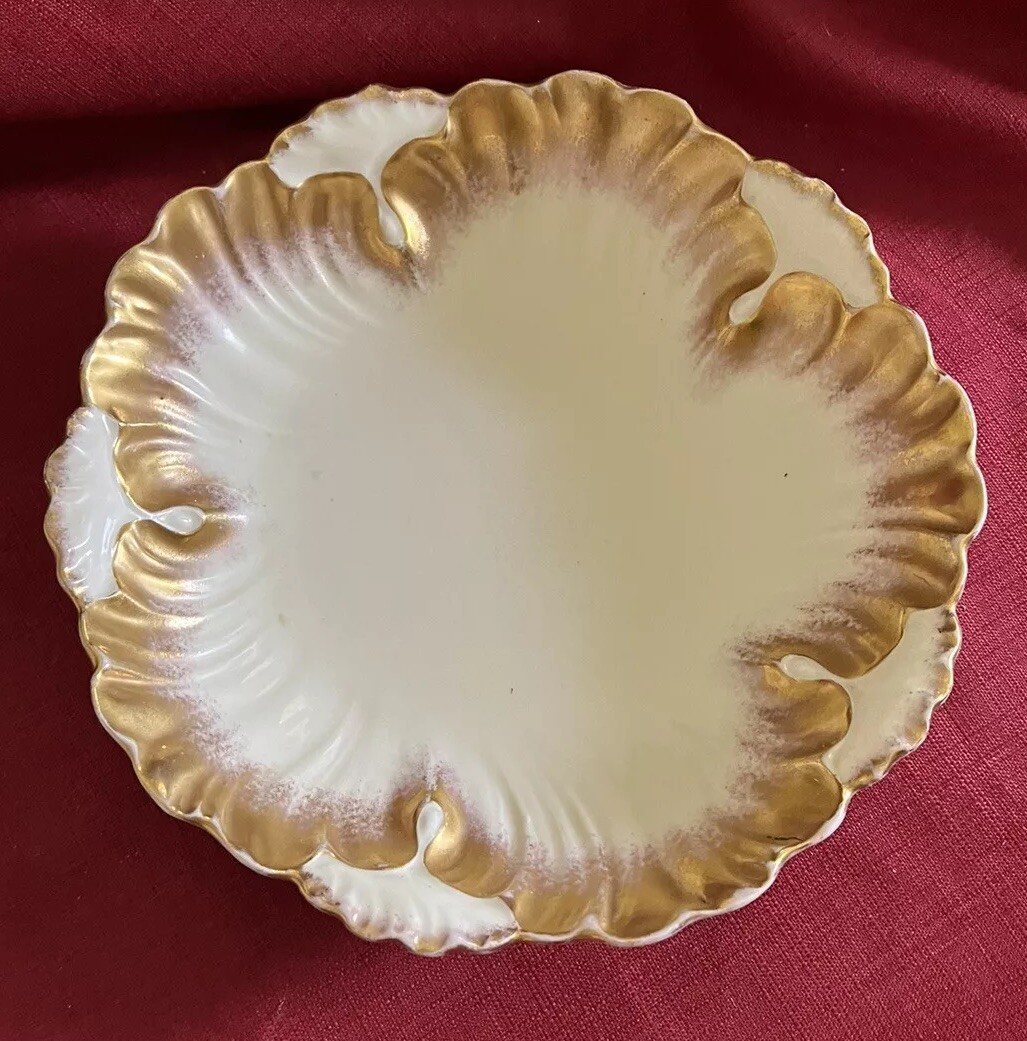 Antique Klingenberg AK Limoges France Centerpiece Bowl Heavy Gilding Scalloped