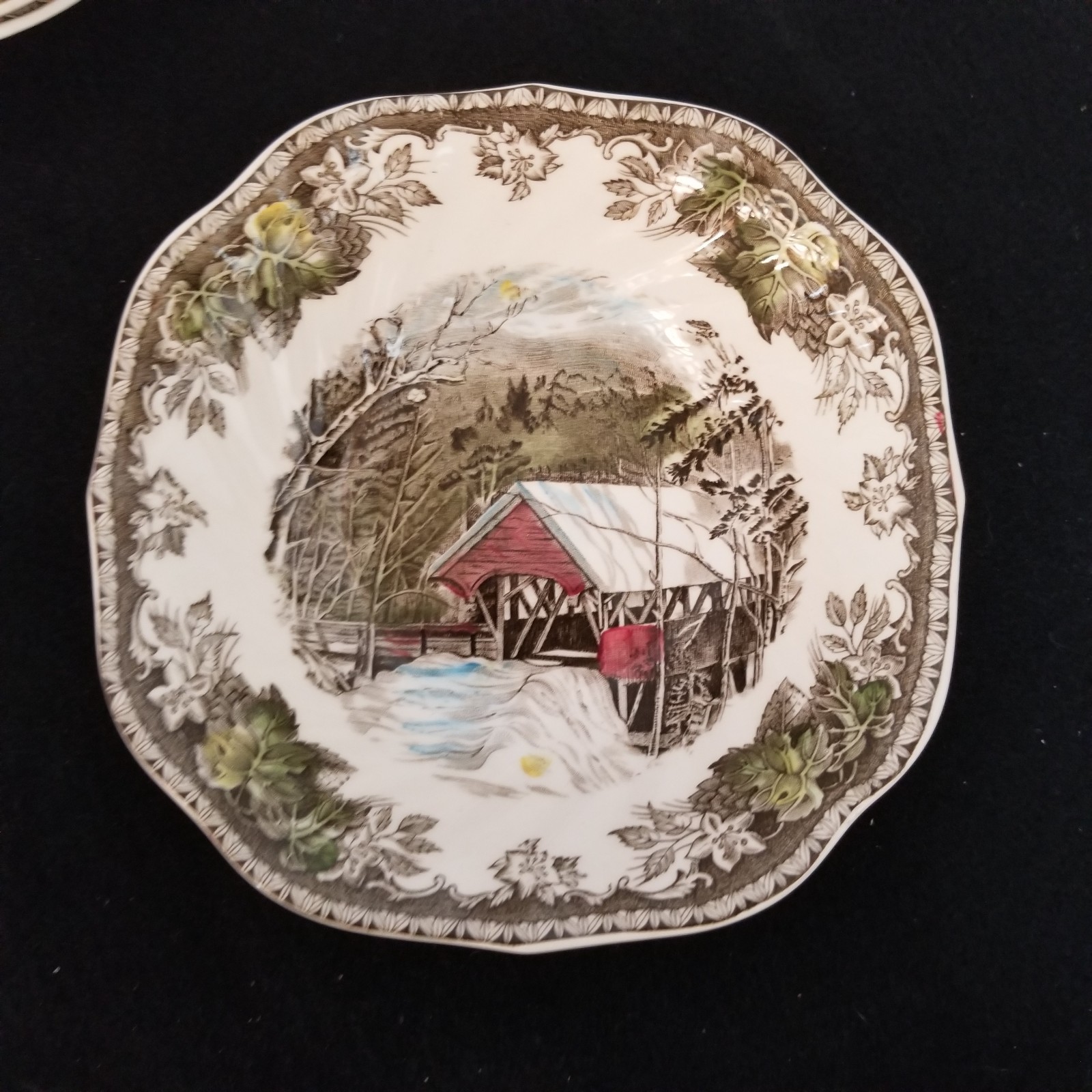 Six 6 1/4″ Johnson Bros Friendly Village Covered Bridge Cereal Fruit Bowls