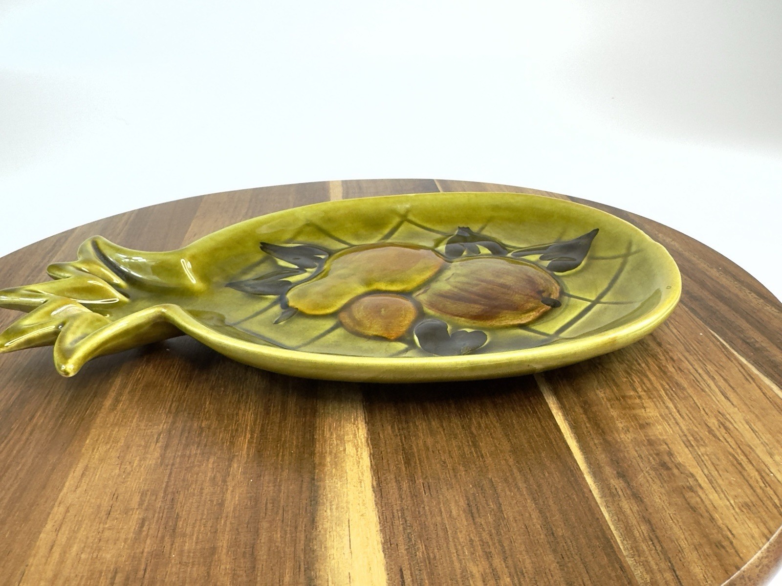 Vintage Los Angeles Potteries Pineapple Shaped Serving Dish 1965 Olive Green