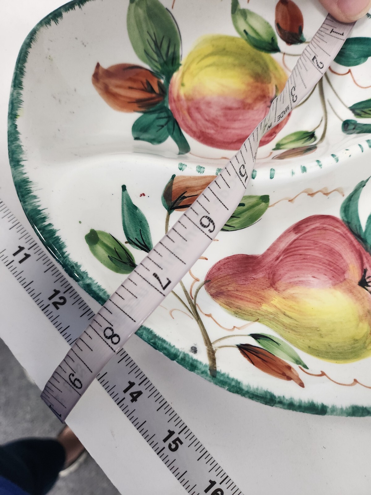 Vintage Italyan Pottery Ceramic Divided Apple Pear Serving Dish Hand Painted