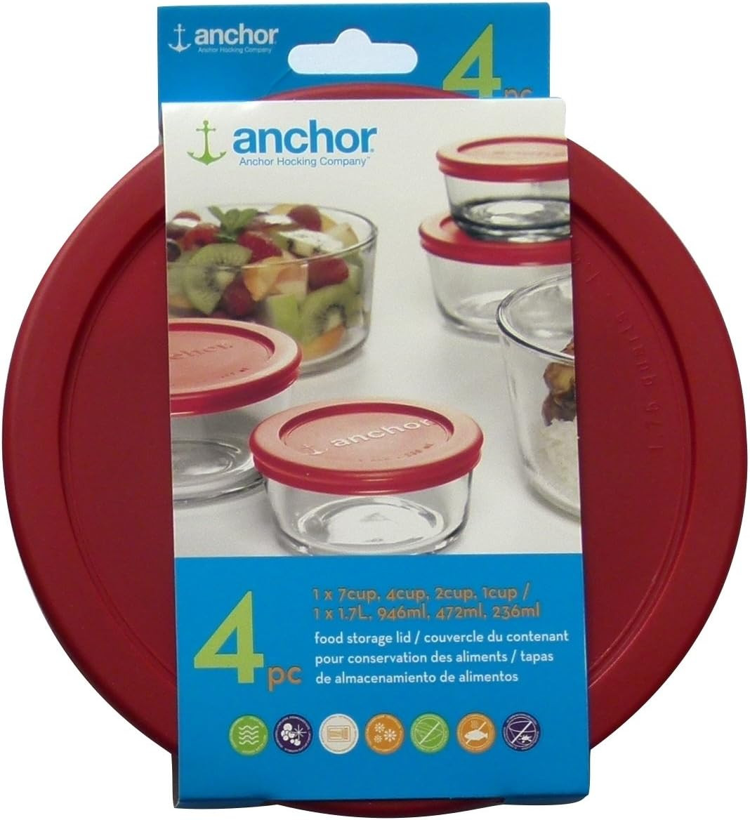 Replacement Red Round Lids For 1 2 4 7 Cup Glass Storage Bowls BPA Free