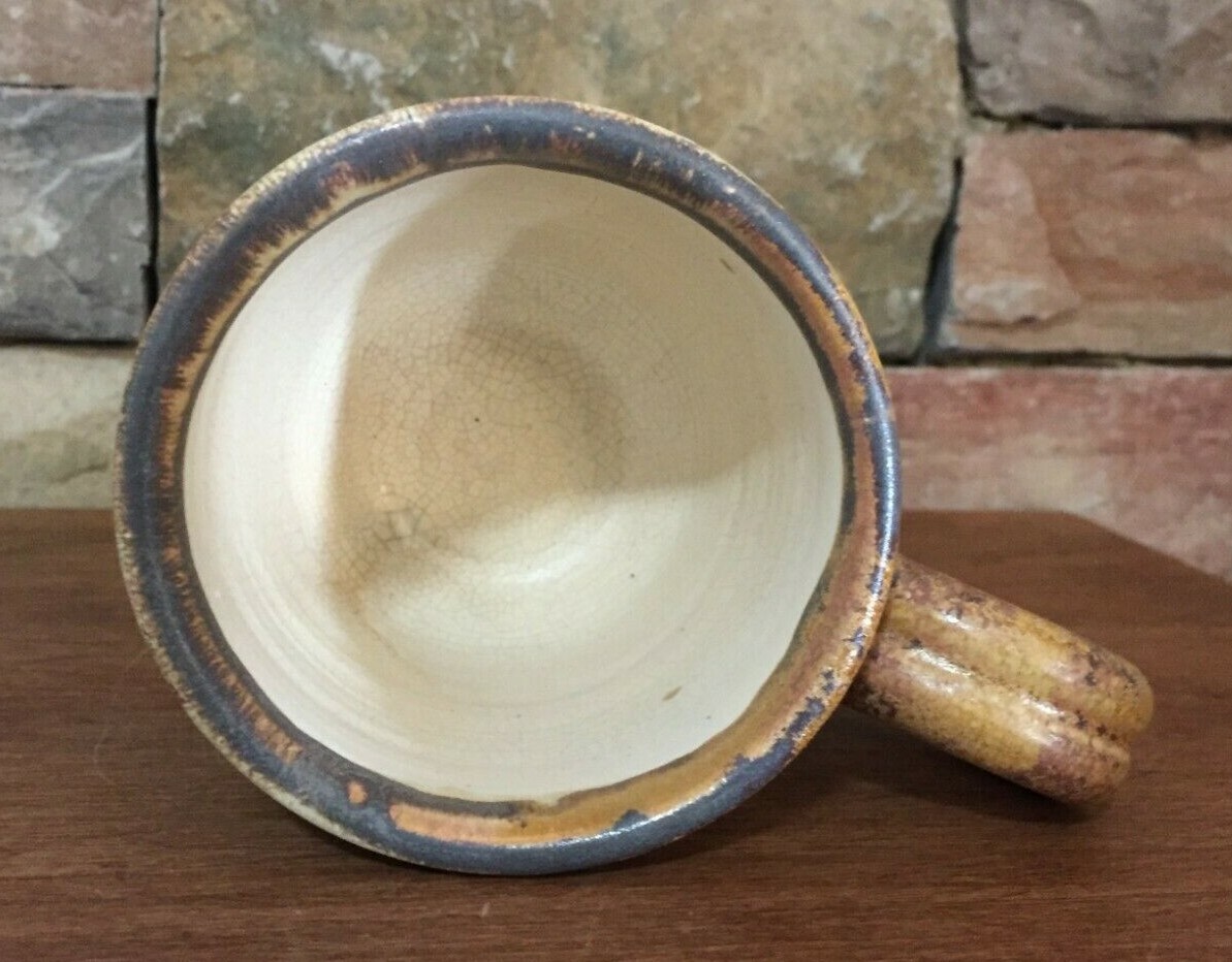 Hand Spun~Pottery~3½” Coffee Mug~Drip Glazed~Signed