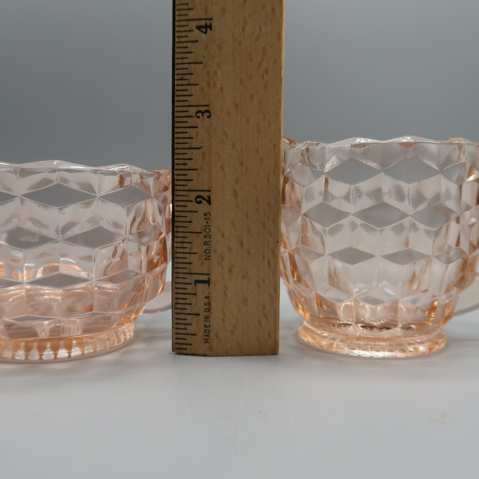 Vintage Jeannette Pink Depression Glass Cream Creamer Sugar Set Cube Cubist