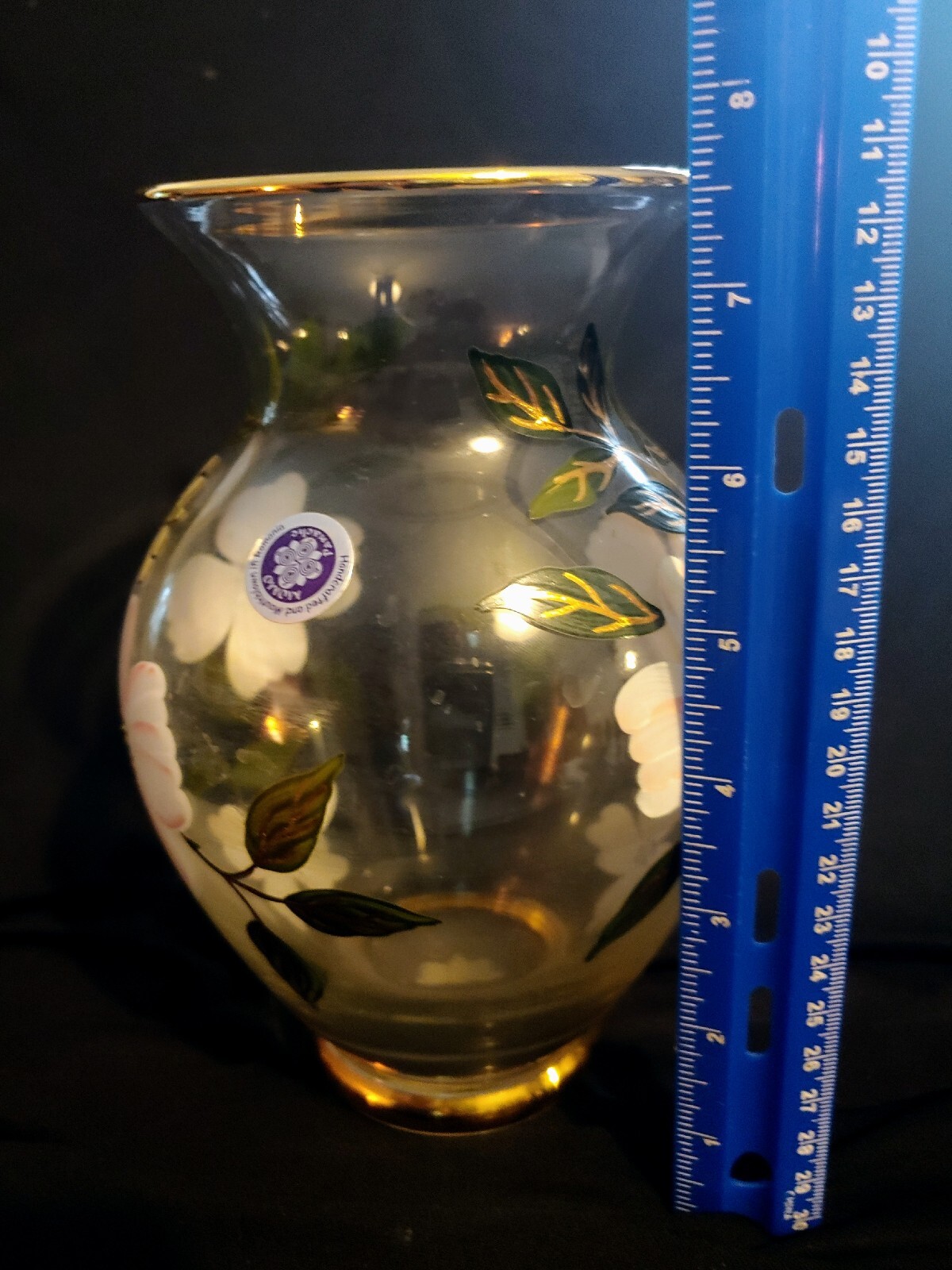 Momo Panache Glass Vase Floral & Bees Art Design Made In Romania 7 1/2”