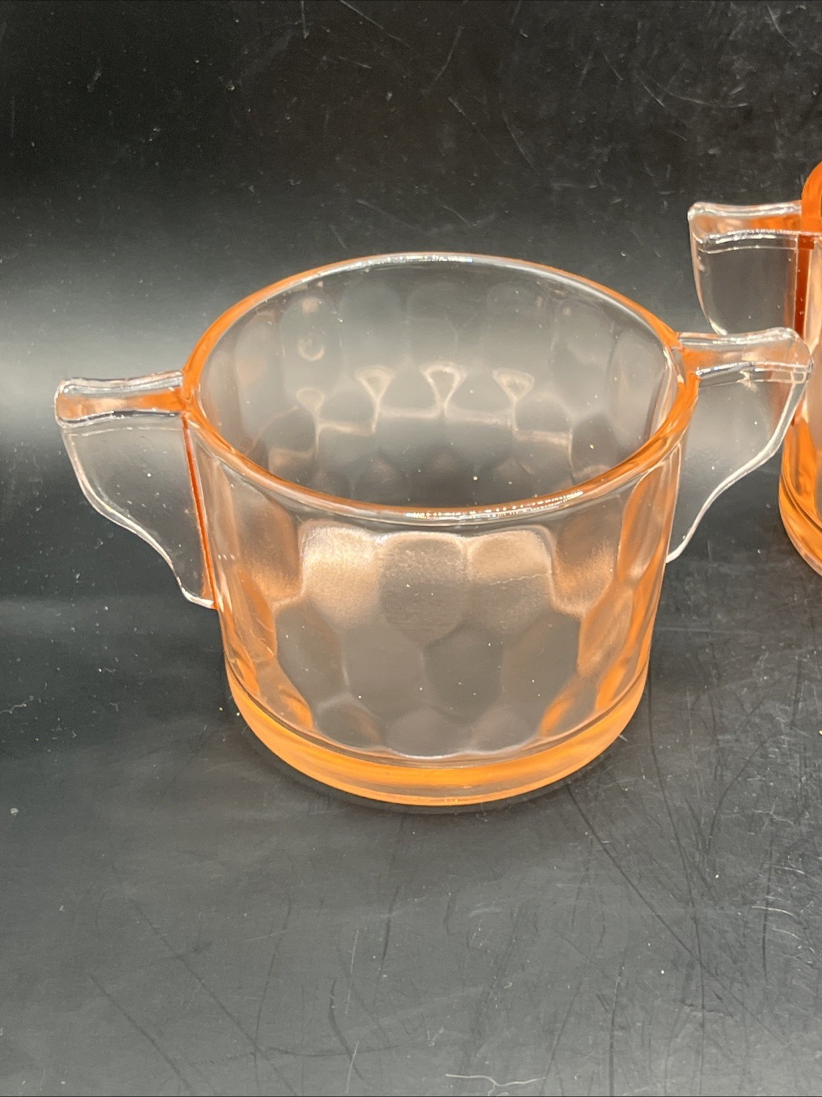 Jeannette Glass Hex Honeycomb Pink Depression Sugar Creamer Tea Grandmillenial