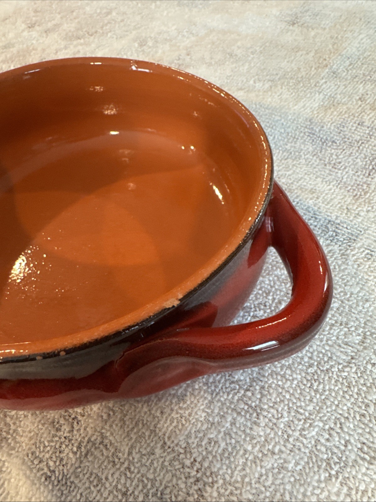Small Red Orange Handled Soup Bowl Terracotta Made In Italy