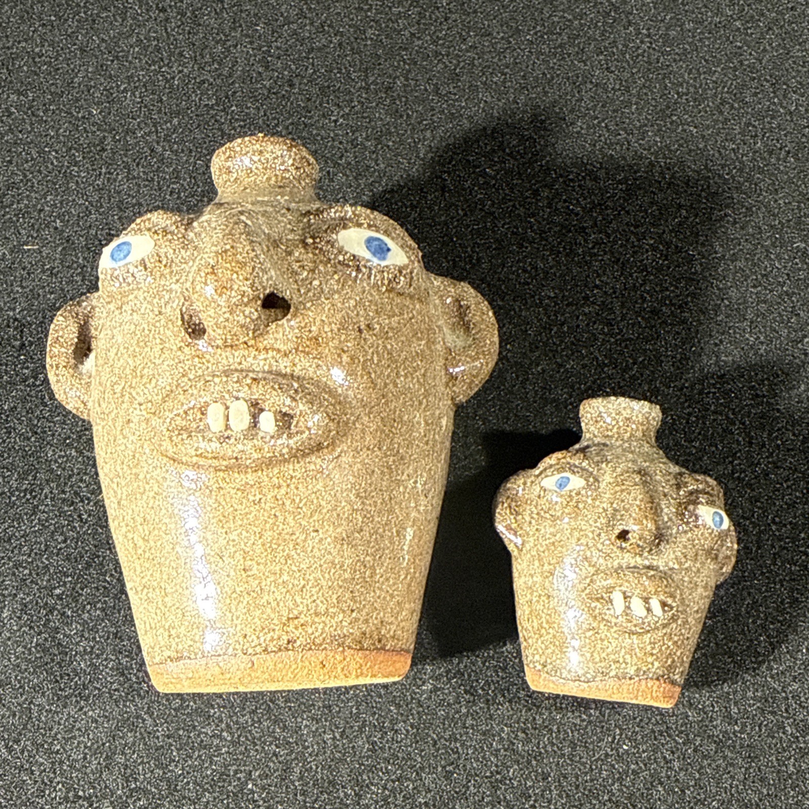 VTG 2 Joe Reinhardt Folk Art Pottery Mini Face Jugs Catawba Valley Vale NC 1995