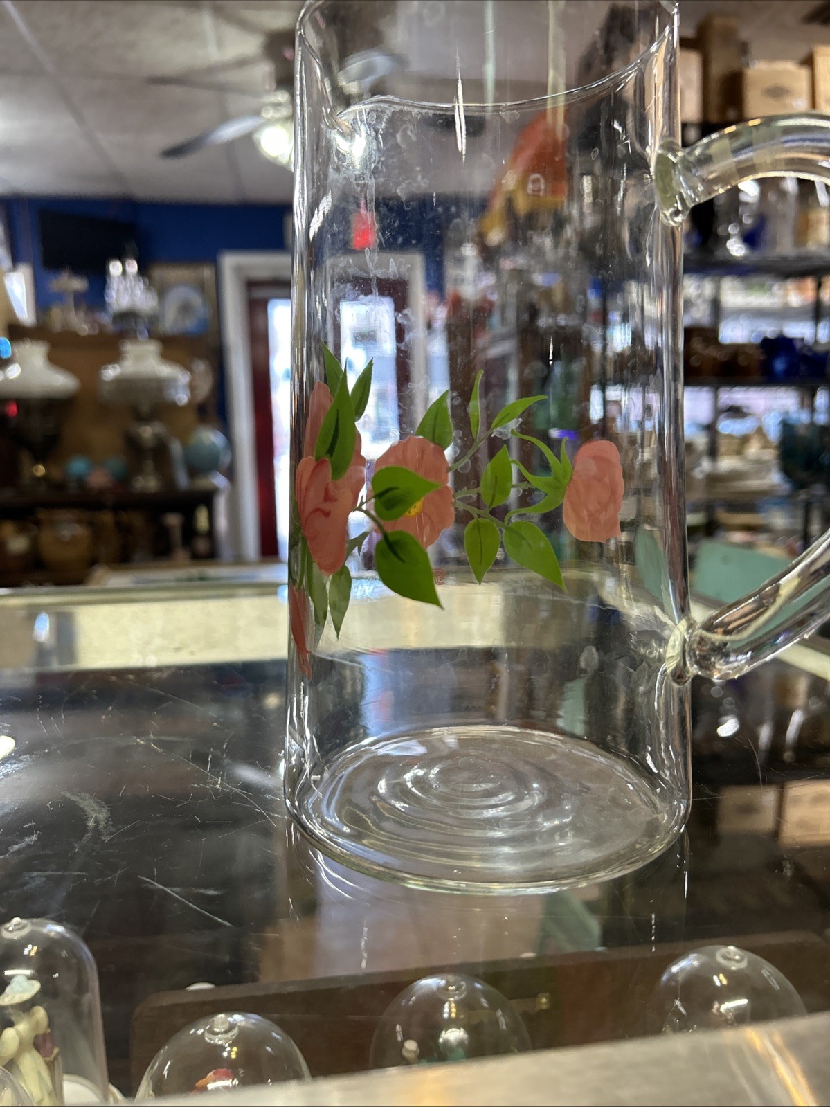 Vintage Franciscan Desert Rose Clear Glass Pink Flower 7.75 in Cocktail Pitcher