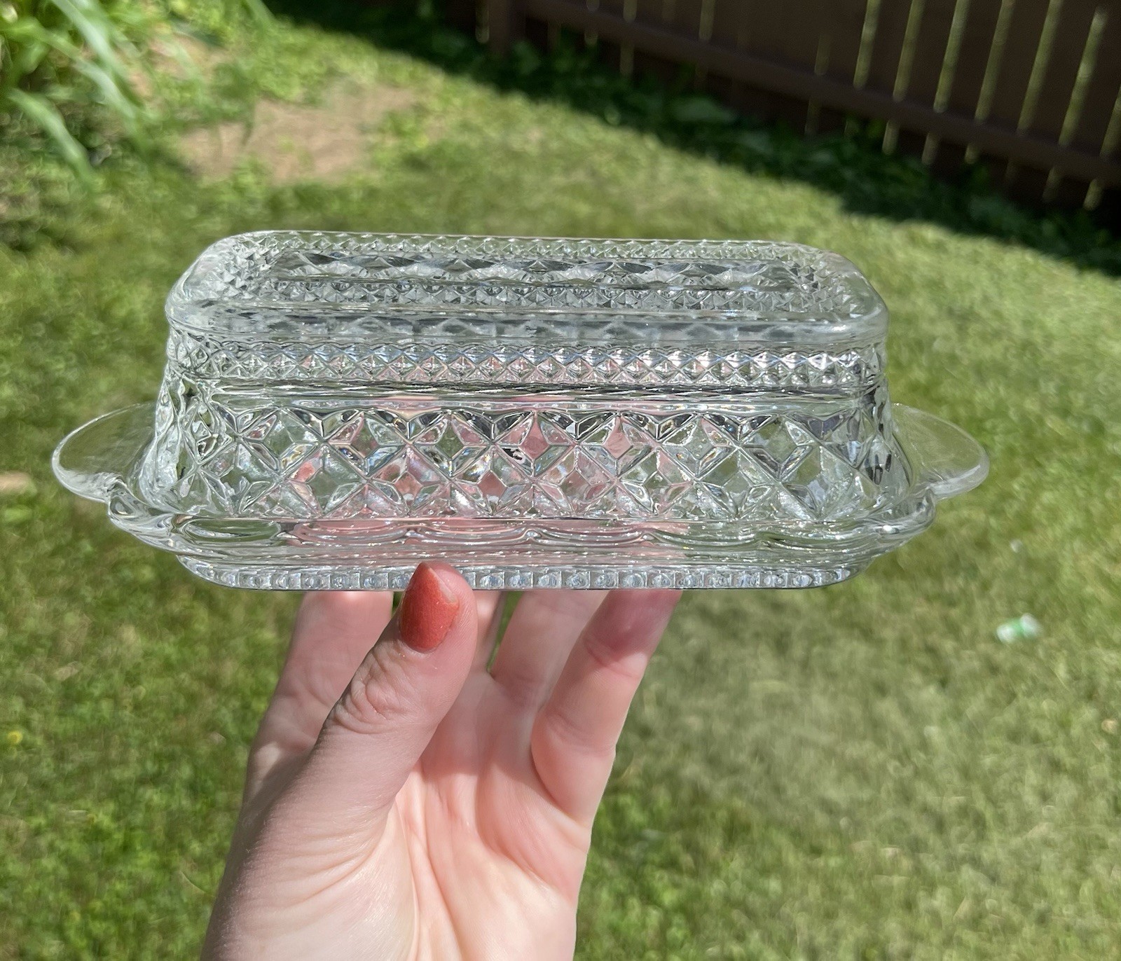 Vintage Anchor Hocking “Wexford” Clear Pressed Glass Covered Butter Dish