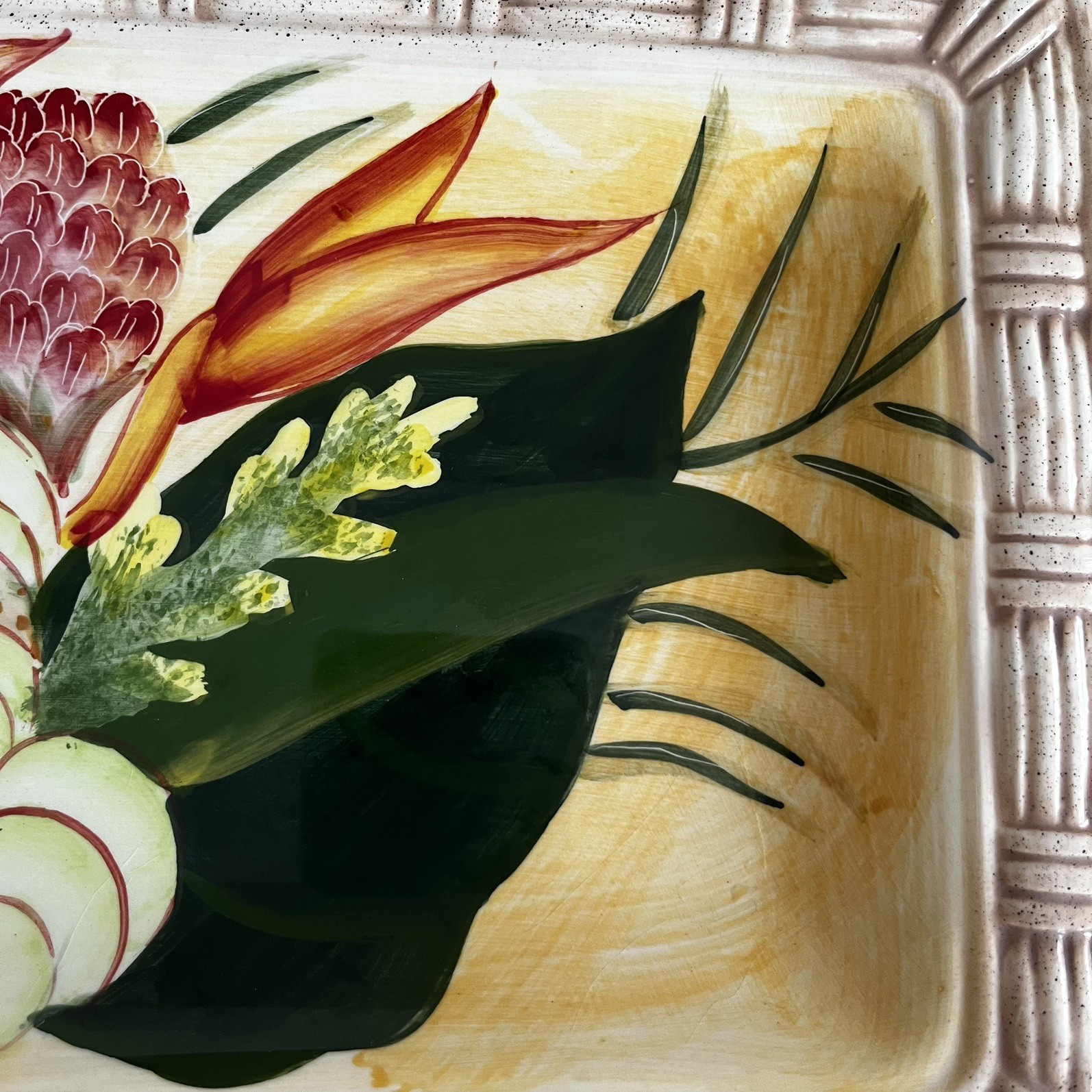 Jayson Imports Bird of Paradise Tropical Floral Ceramic Serving Platter Tray