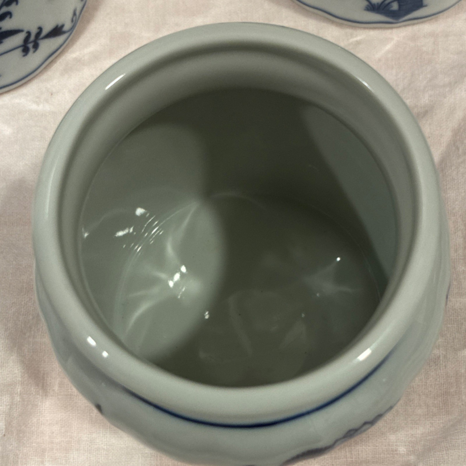 4 Blue Danube Porcelain Jars With Wooden Snap Lids, Floral, Set of 4