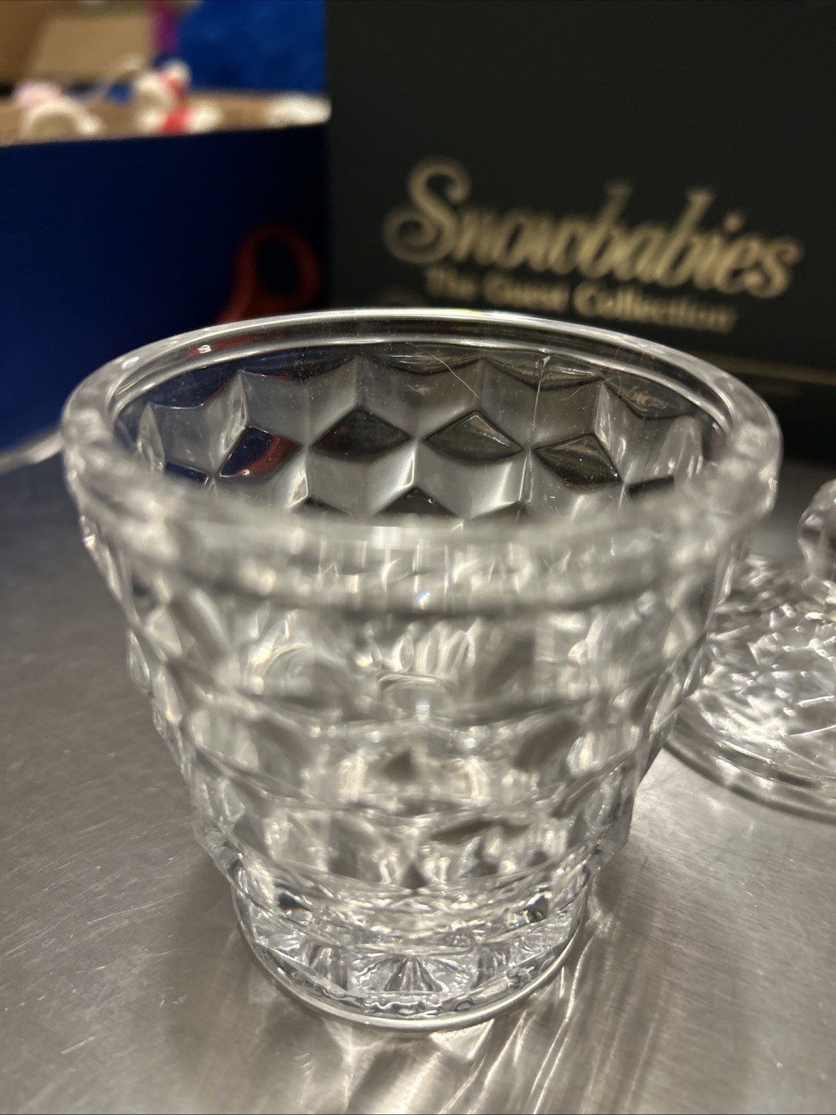 Fostoria American Clear Jam Pot with Lid 4 3/8” x 2 3/4” Elegant Glass