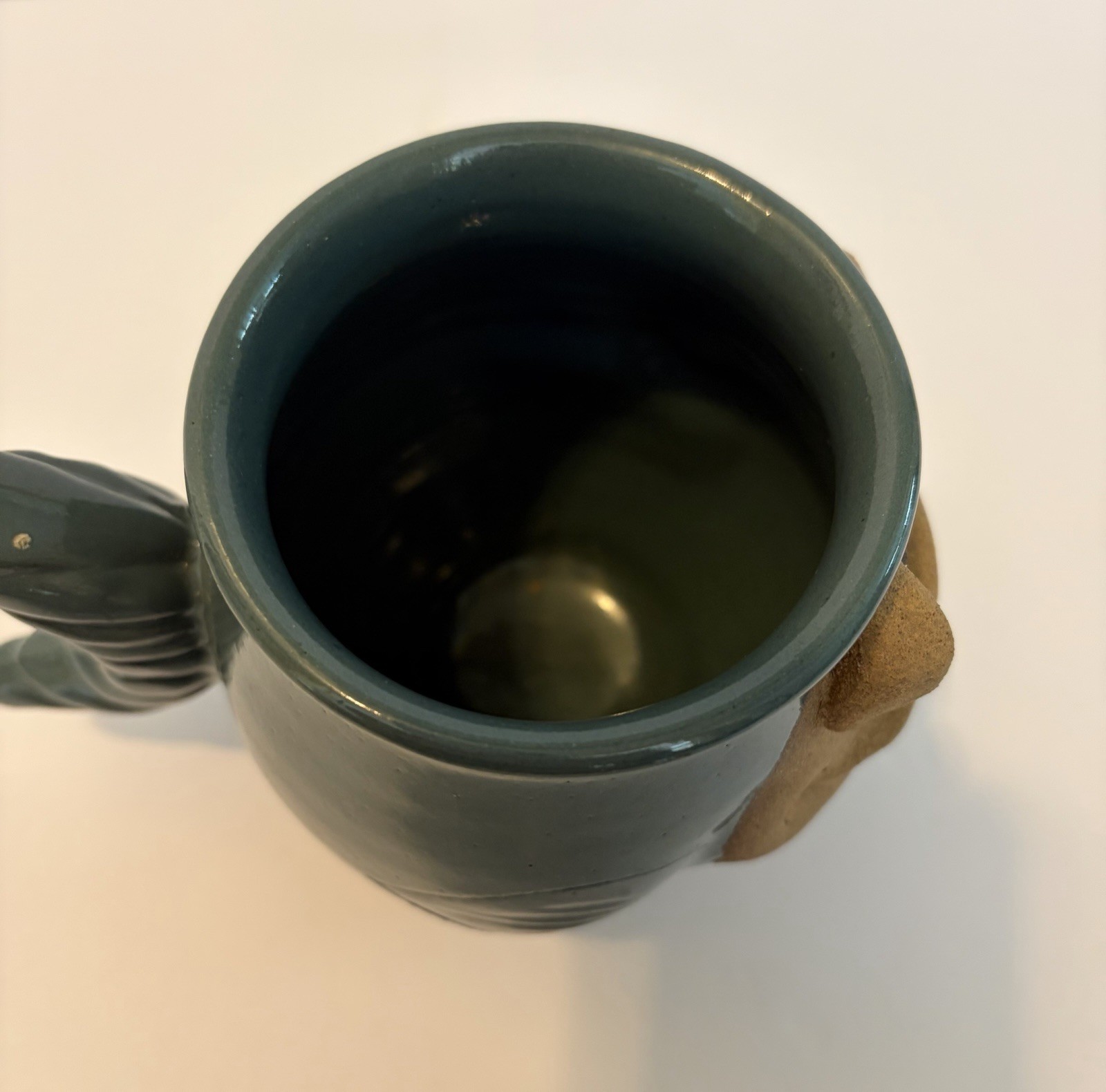 Vintage Handmade Pottery Funny Fish Mug Green