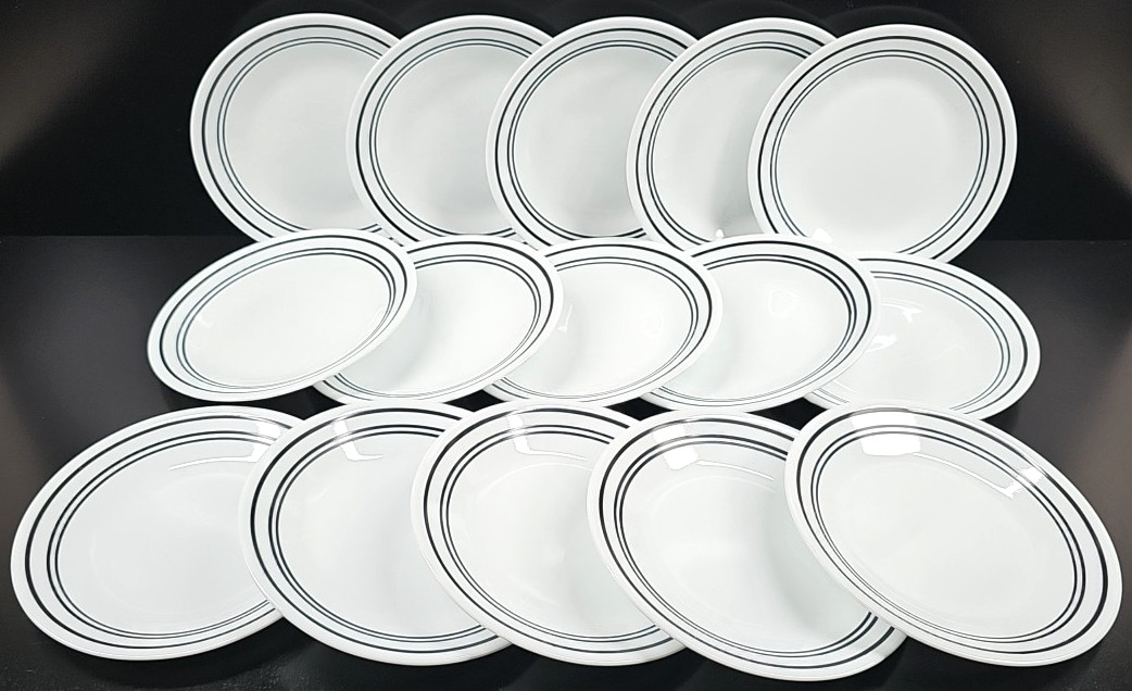 15 Corelle Classic Cafe Black Bread Plates Set Corning Livingware Rings Dish Lot