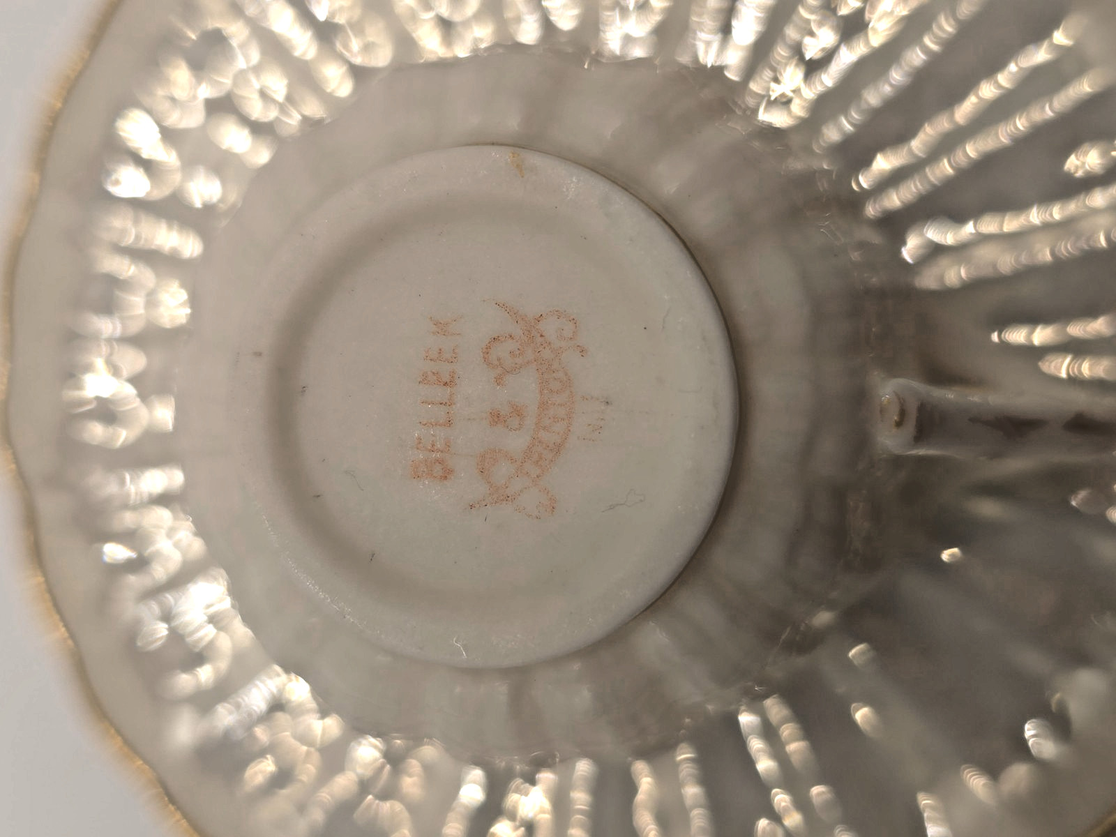 American Belleek Trenton NJ Demitasse Cup Saucer White Lustre Gold Gilt Antique