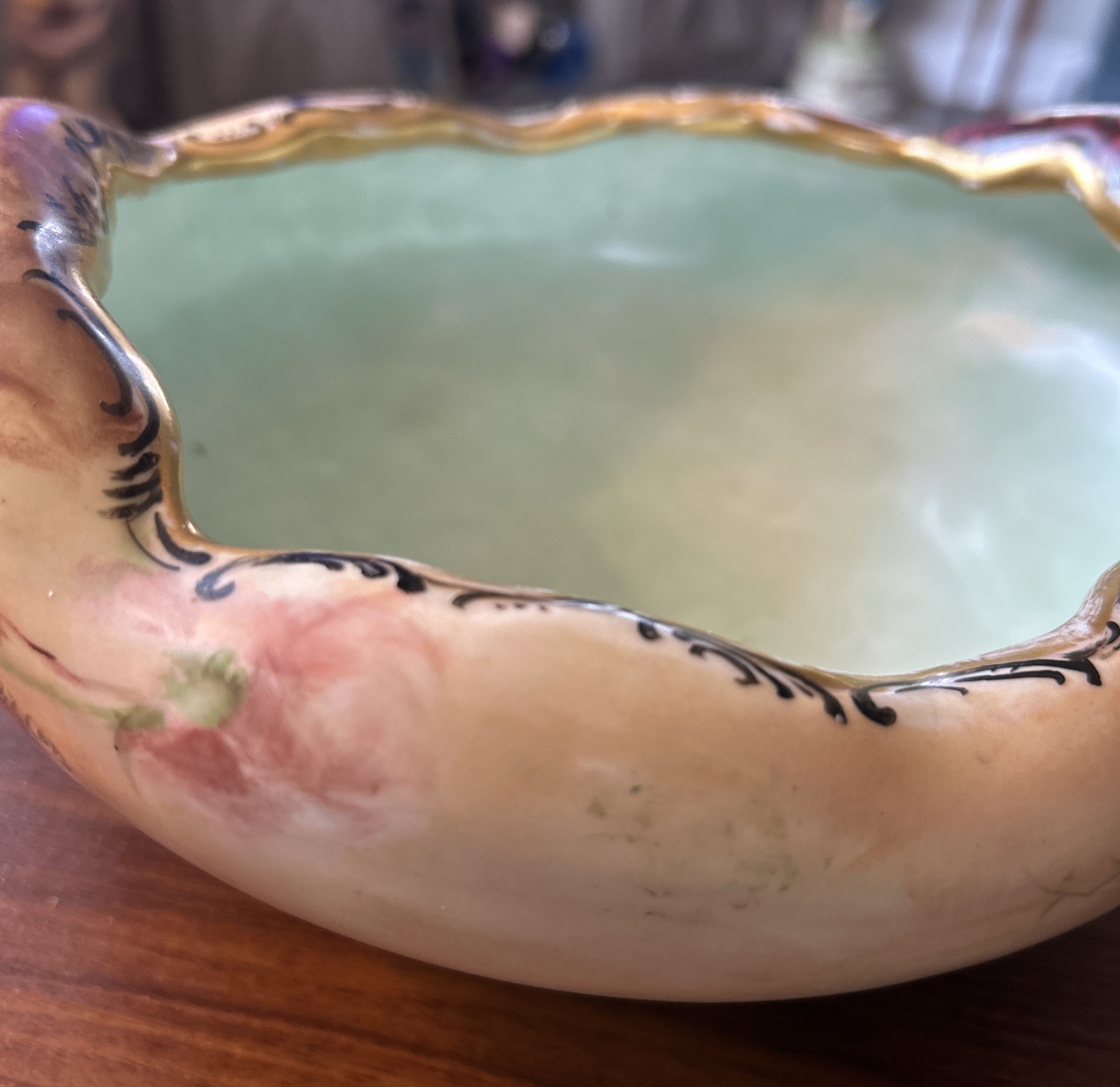Antique Bavaria Hand Painted Antique Roses Pedestal Serving Bowl