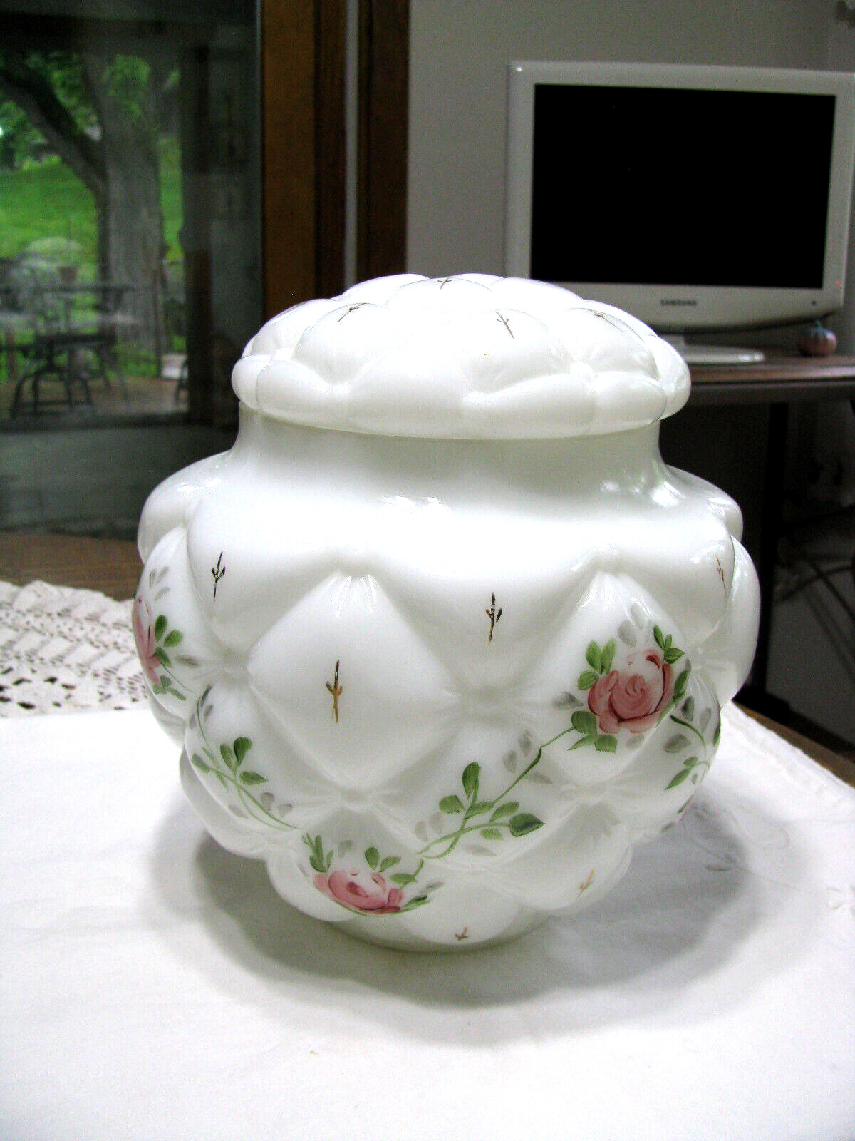 Vint Consolidated Glass Co. Wh Milk Glass – Diamond Quilt Biscuit**ON SALE**
