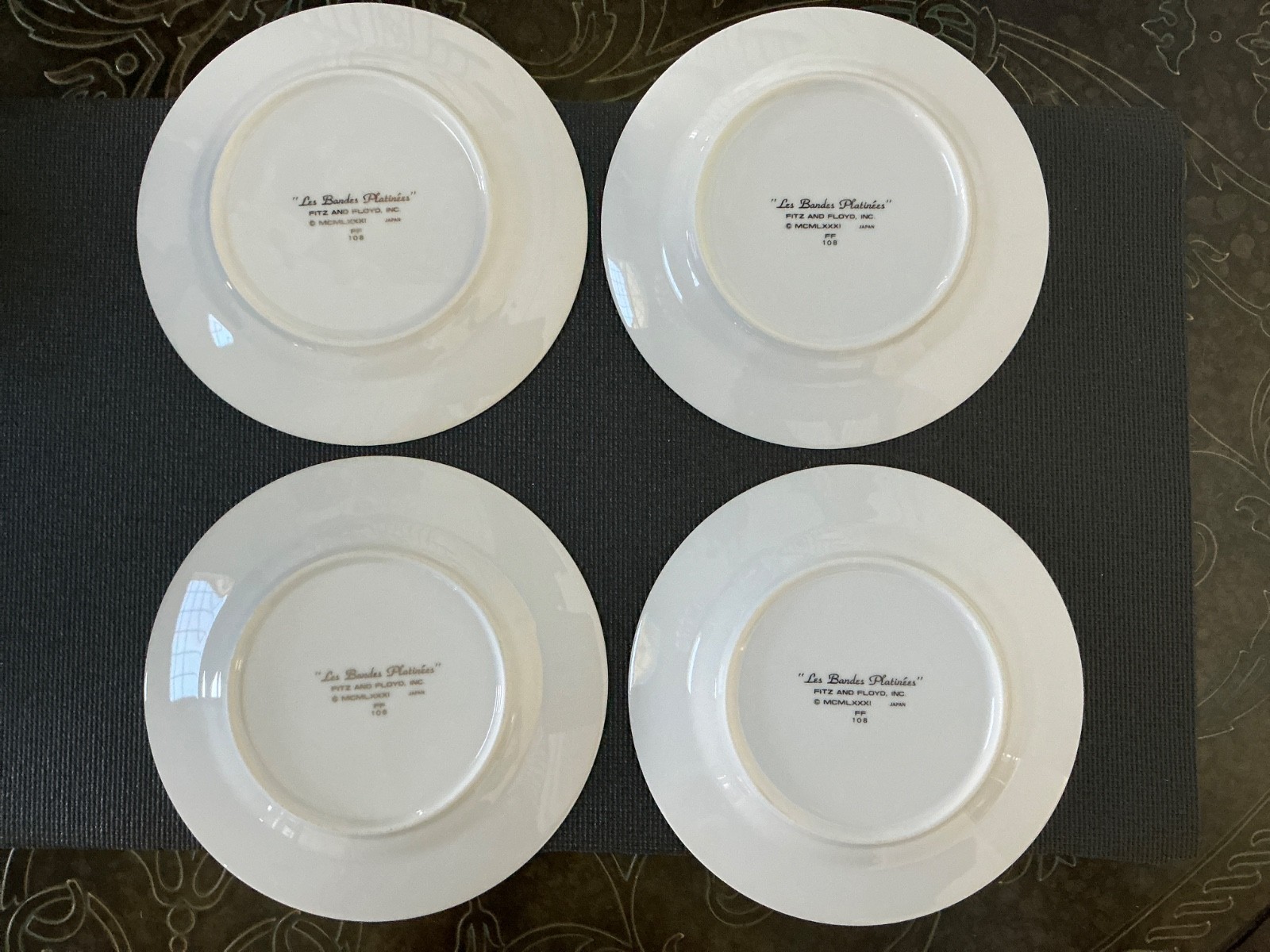 Fitz & Floyd Les Bandes Platinees 6 1/2” Bread Butter Plate Set of 4